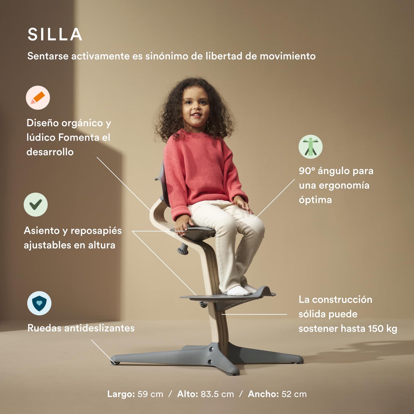Stokke Nomi Silla (Blanca) + Newborn Set (Blanco/Rosa Grisáceo) - Incluye un Arnés de Seguridad de Cinco Puntos y Un Set de Tela Reversible y Lavable - Soporta hasta 150 kg