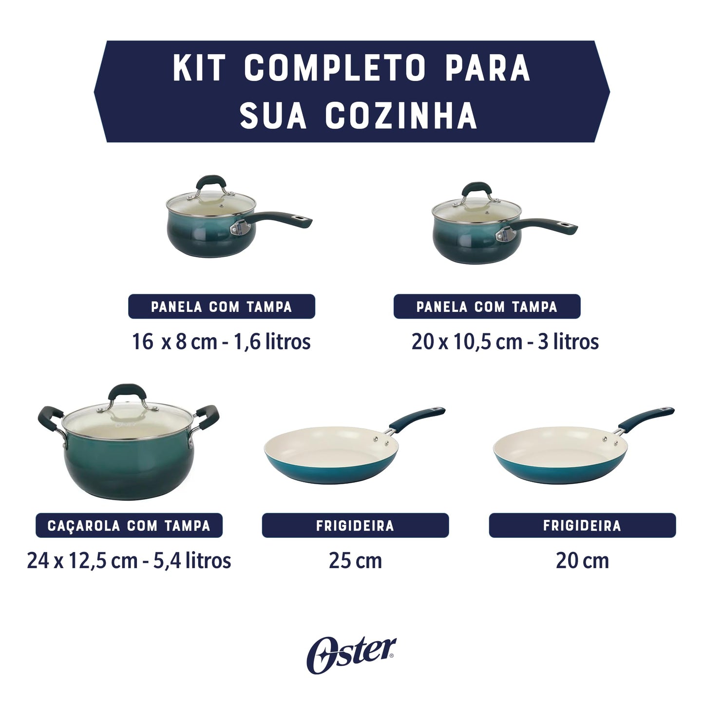Oster Corbett - Juego de 8 piezas de utensilios de cocina de aluminio forjado degradado verde azulado con cerámica antiadherente, base de inducción, mango de baquelita suave al tacto y tapas de vidrio