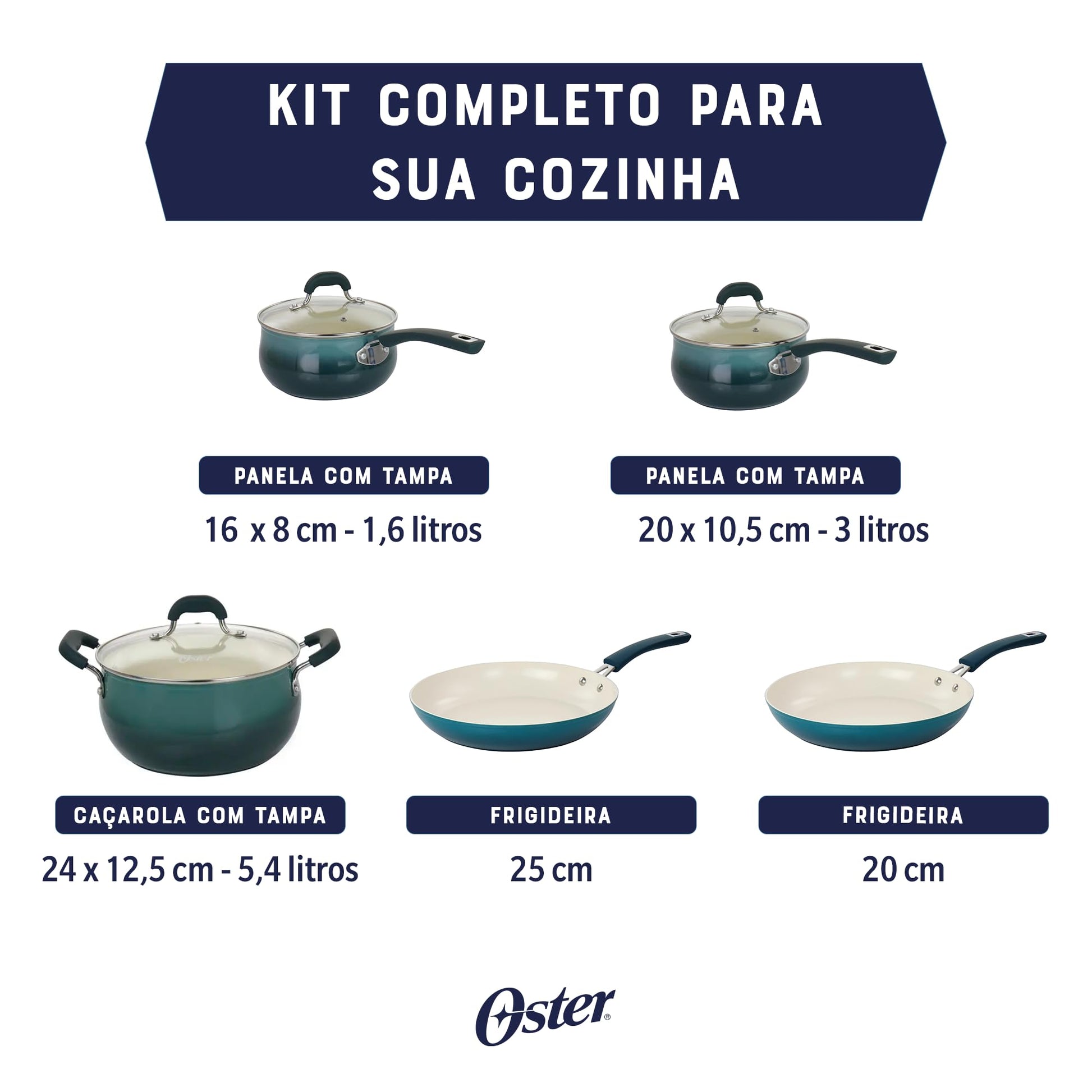 Oster Corbett - Juego de 8 piezas de utensilios de cocina de aluminio forjado degradado verde azulado con cerámica antiadherente, base de inducción, mango de baquelita suave al tacto y tapas de vidrio