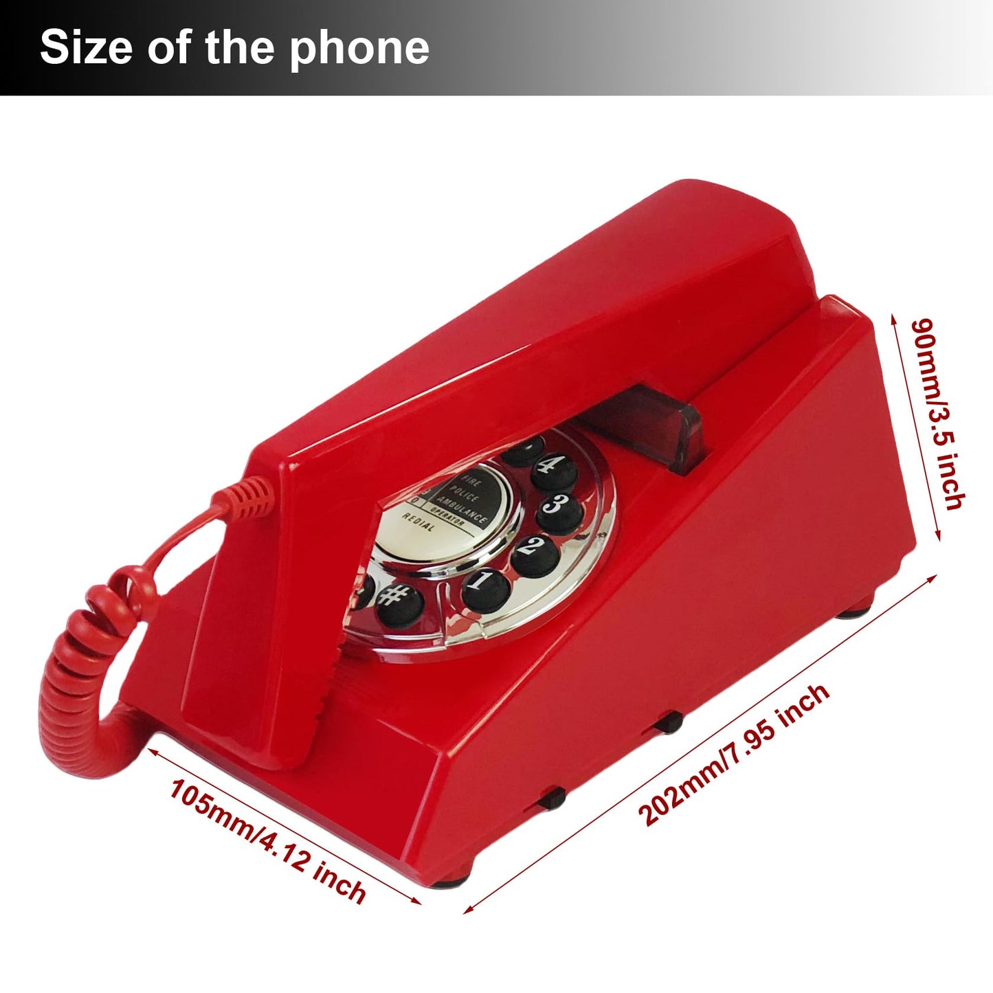 Artisam - Teléfonos fijos para el hogar, teléfono fijo de pared con cable, teléfono retro para el hogar para personas mayores, diseño básico, no requiere alimentación AC, montable en pared (rojo)