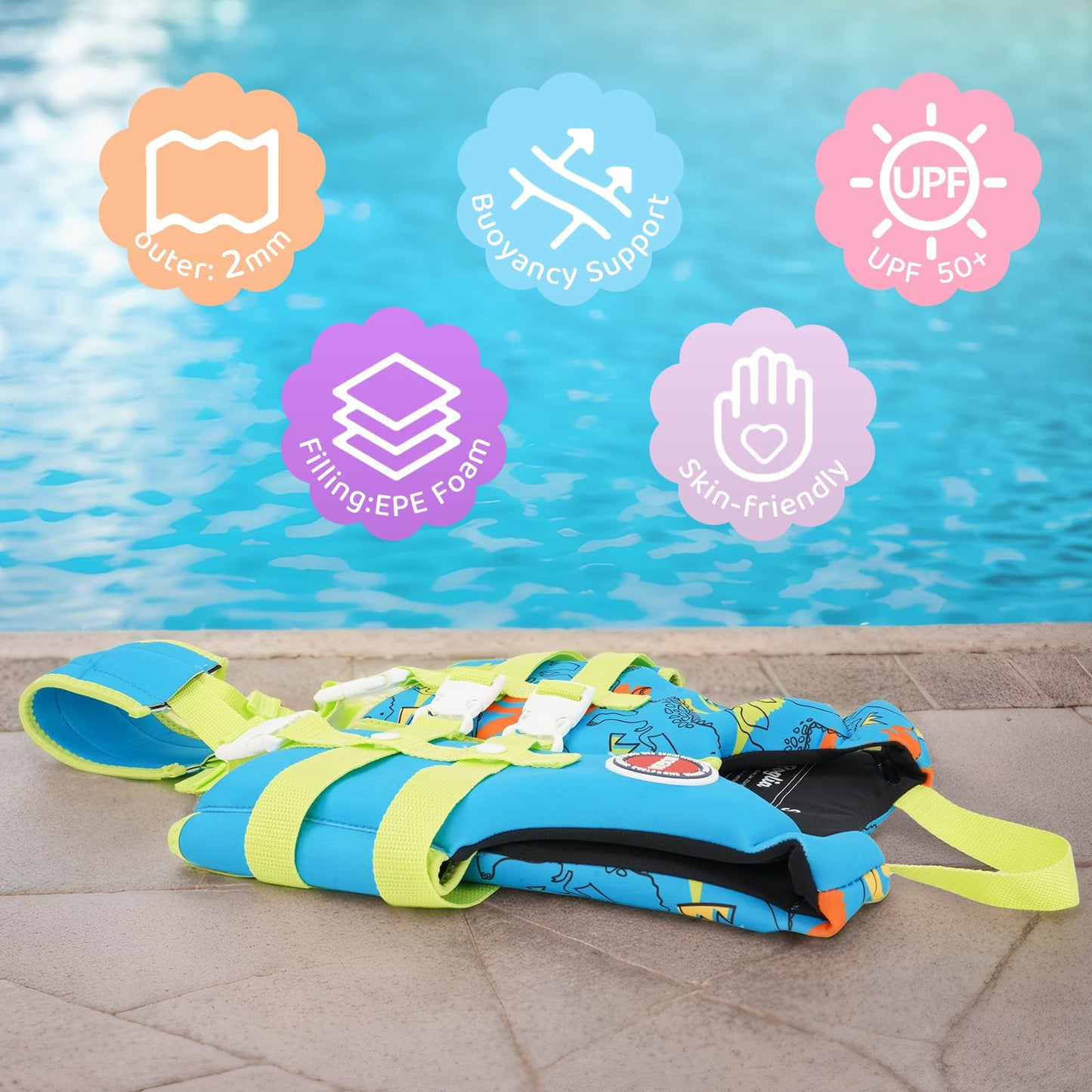 Boglia - Chaleco de natación para niños y niñas de 20-30-40-50-60-70-80-80 libras con correa de seguridad ajustable