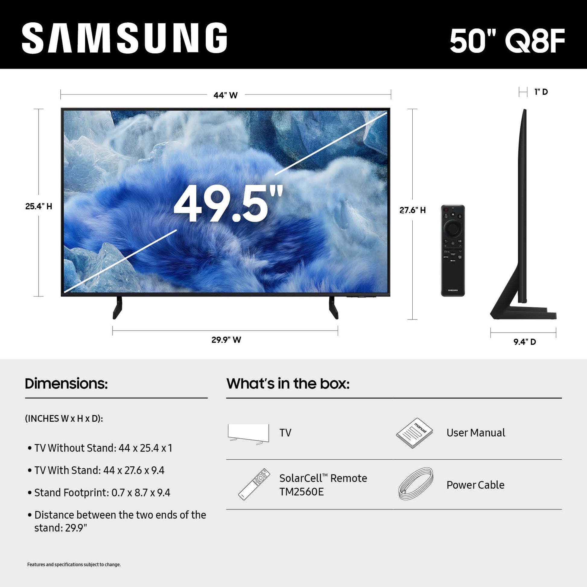 SAMSUNG Q8F QLED 4K Smart TV de 50 Pulgadas, Color Negro