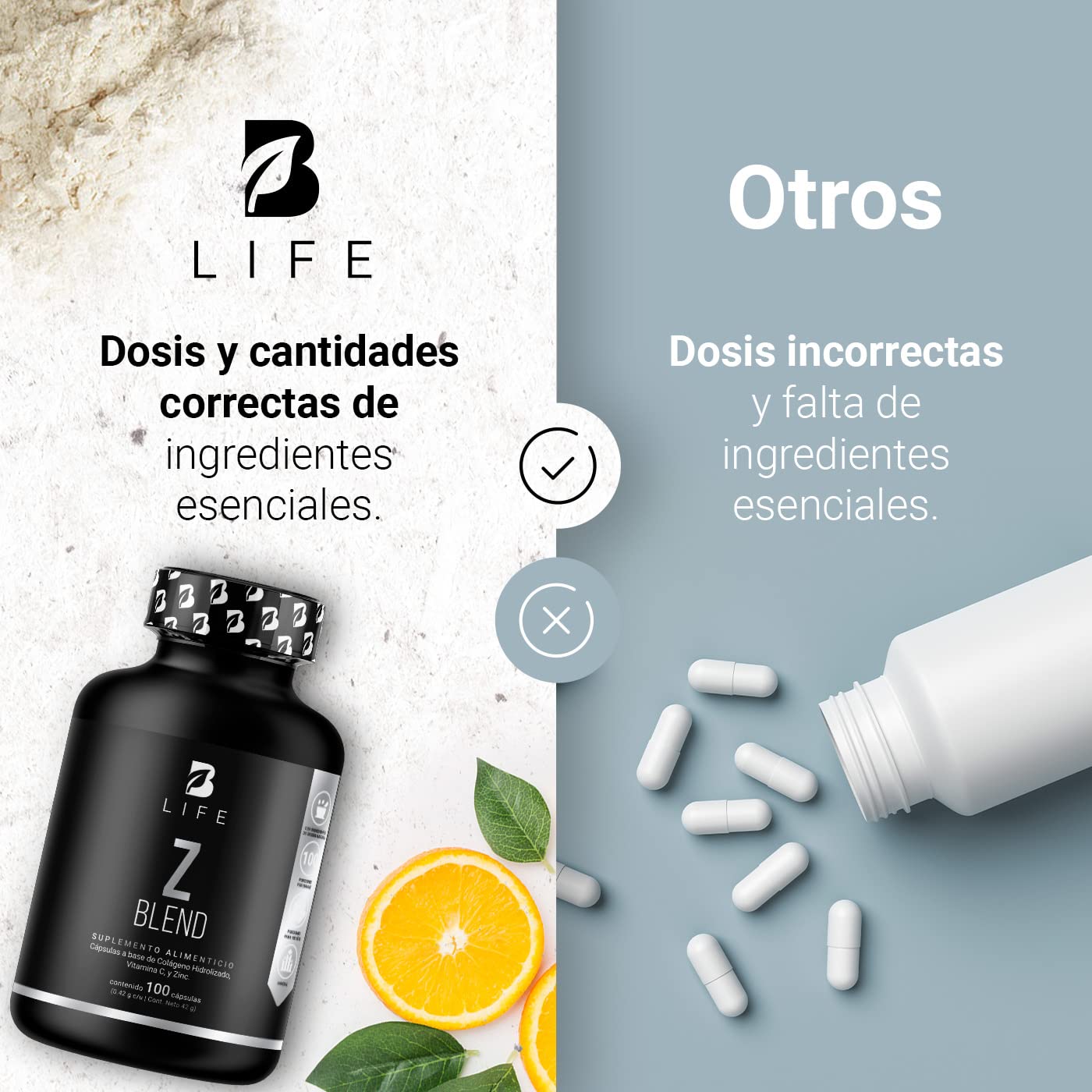 B Life Zinc de 100 Cápsulas. Ingredientes naturales: Zinc, Colágeno y Vitamina C. Z Blend.