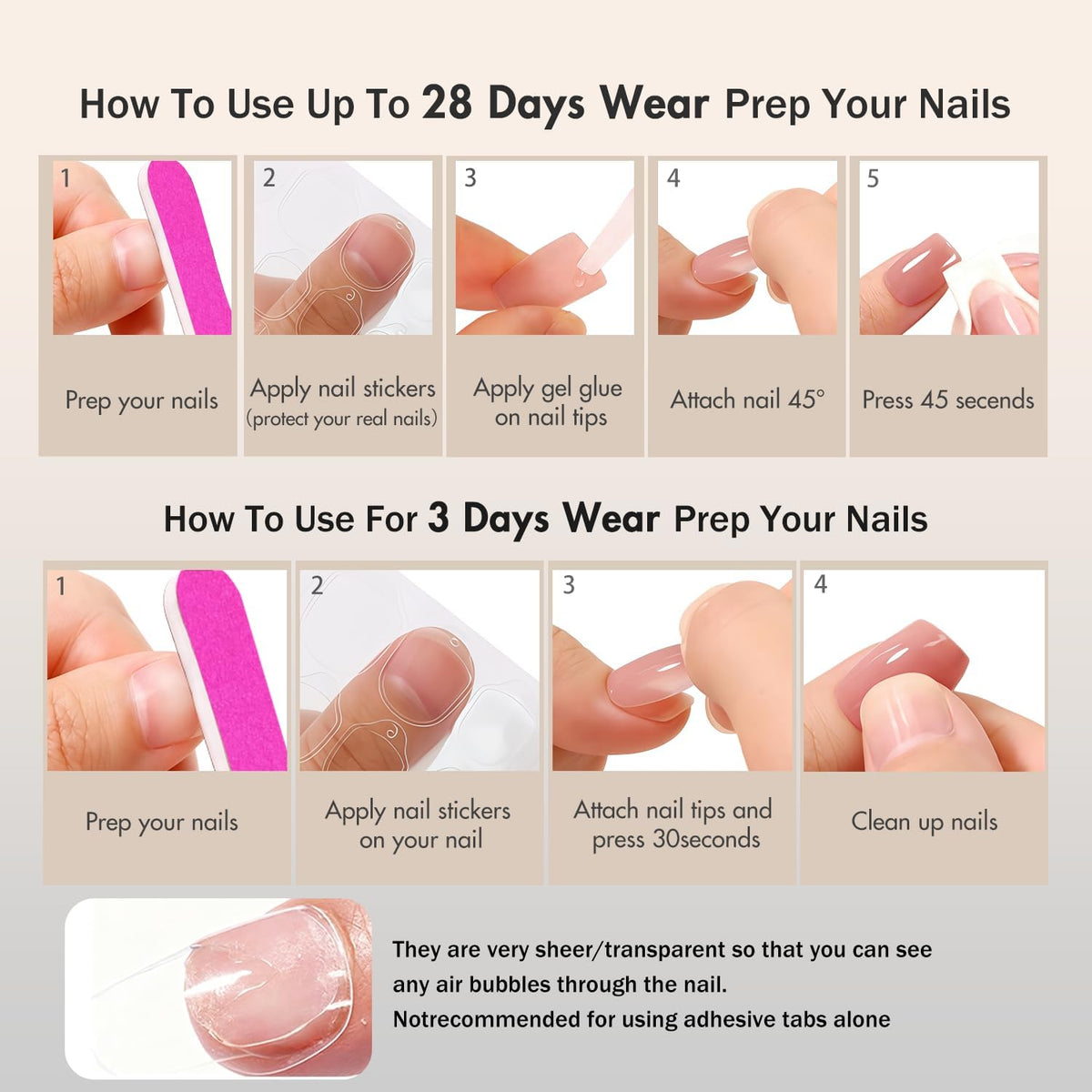 SXVME Uñas postizas cuadradas largas blancas con pegamento para mujer, uñas postizas naturales y sencillas de tamaño mediano, uñas postizas de gel suave y brillante, uñas postizas reutilizables, 24 un