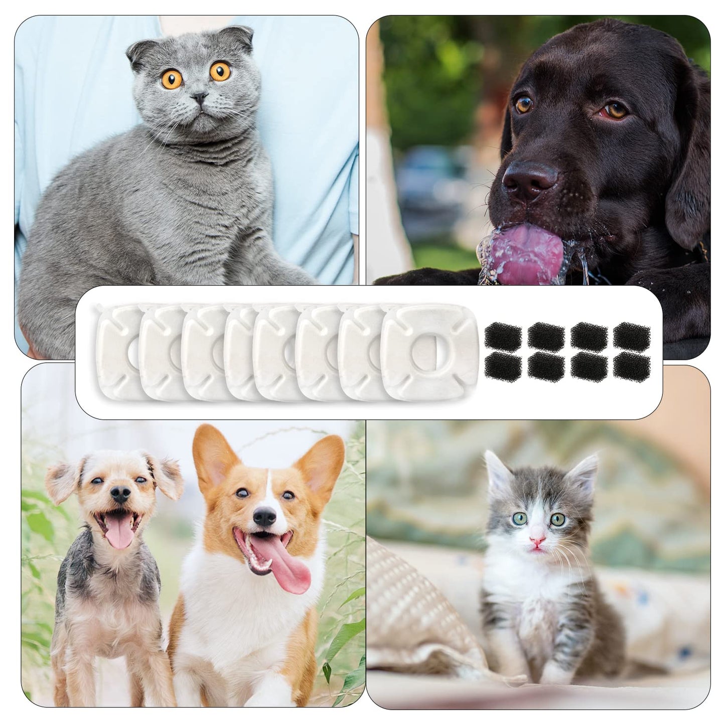 Filtros de Fuente para Gatos Veken Blanco con Esponjas de Prefiltro de Repuesto 2,8L para Mascotas