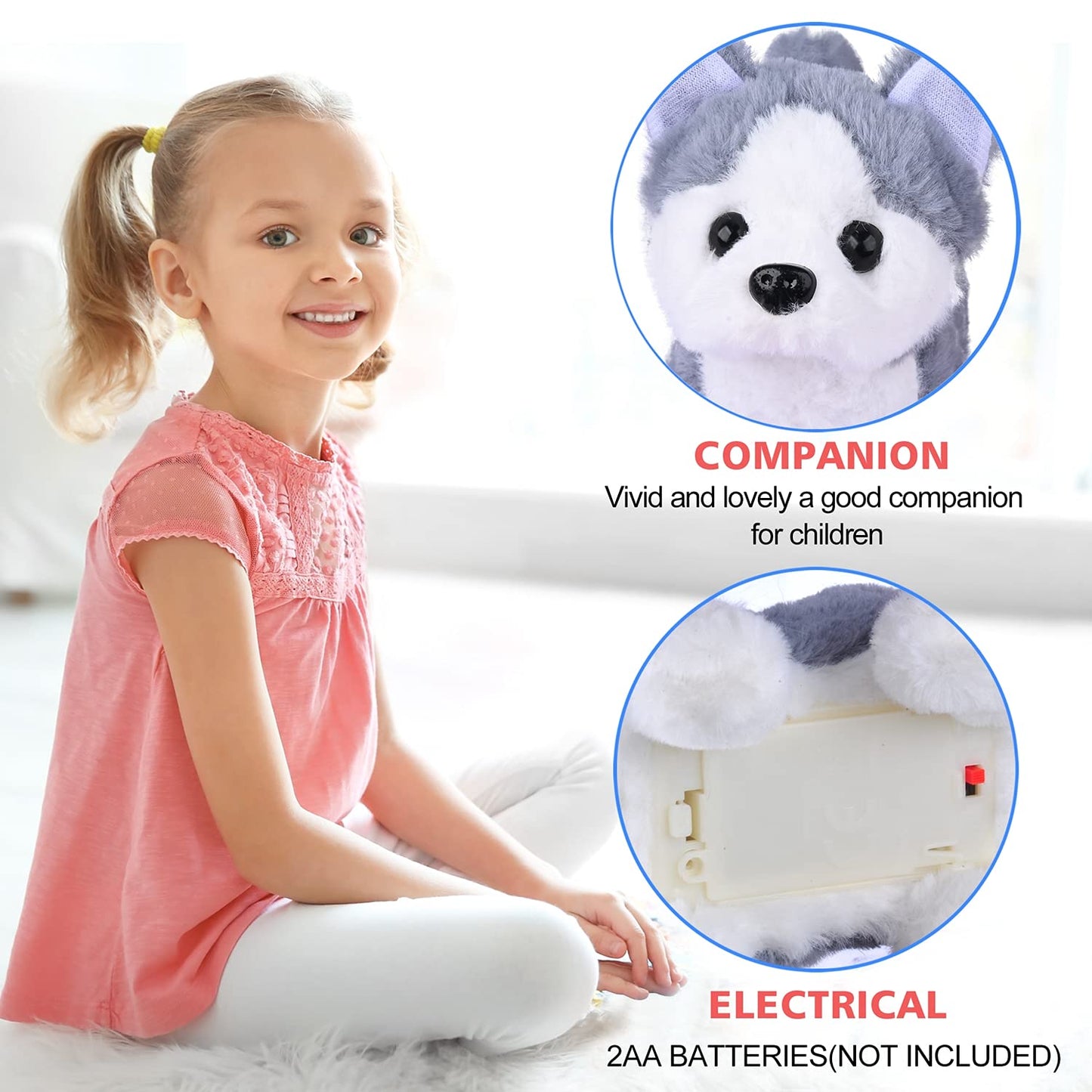 Juguete de Peluche Electrónico Interactivo WorWoder Husky para Cachorros para Caminar, Ladrar y Mover la Cola para Niños