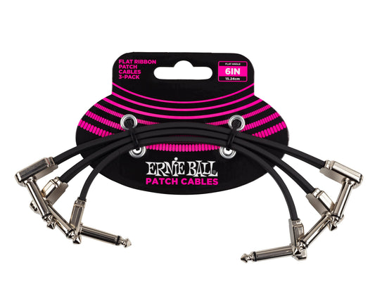 Ernie Ball - Cable de conexión de cinta plana de 6 pulgadas, paquete de 3