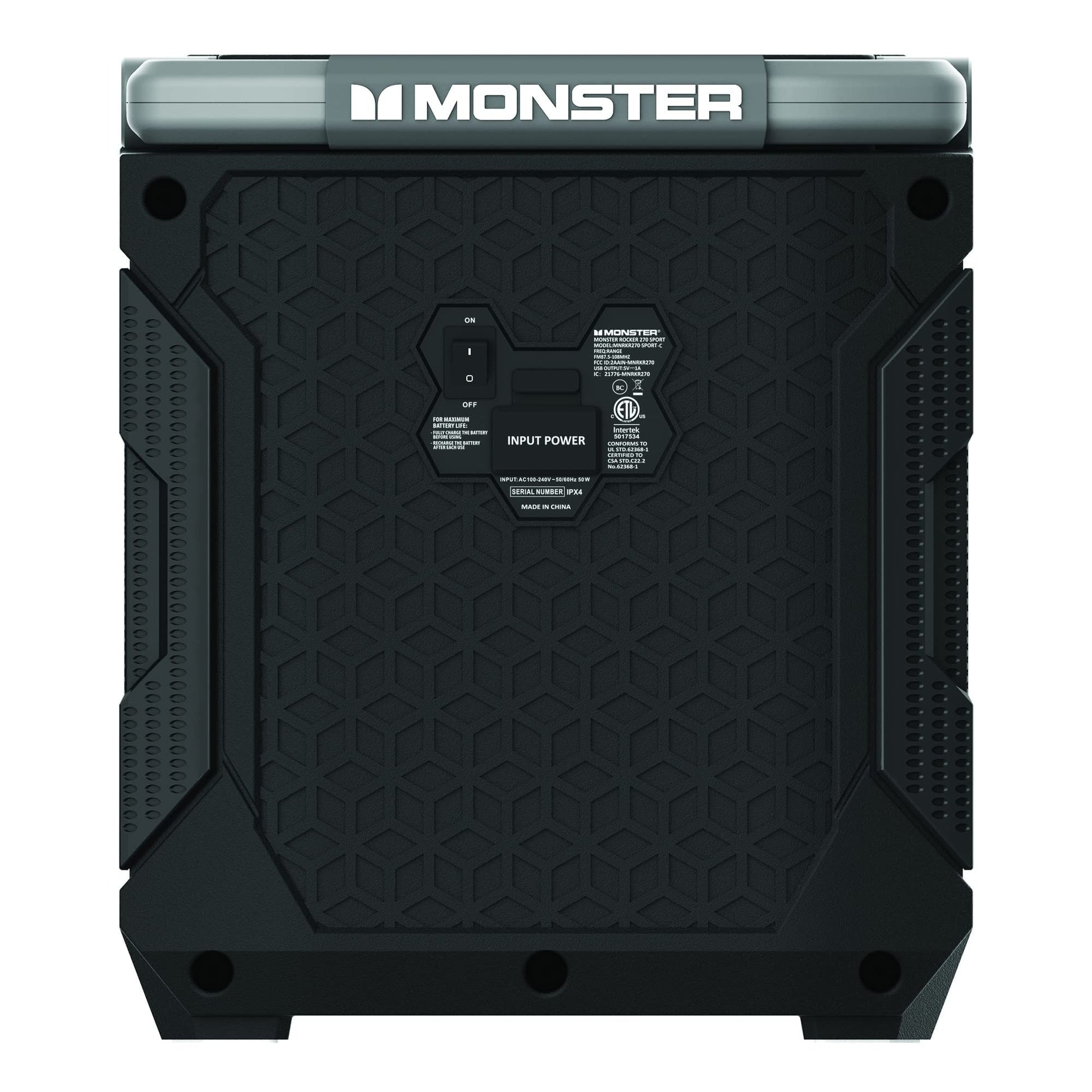 Monster Rocker 270 Sport | Altavoz inalámbrico portátil para interiores y exteriores, 60 vatios, hasta 24 horas de tiempo de reproducción, IPX4 resistente al agua, se conecta a otro altavoz TWS