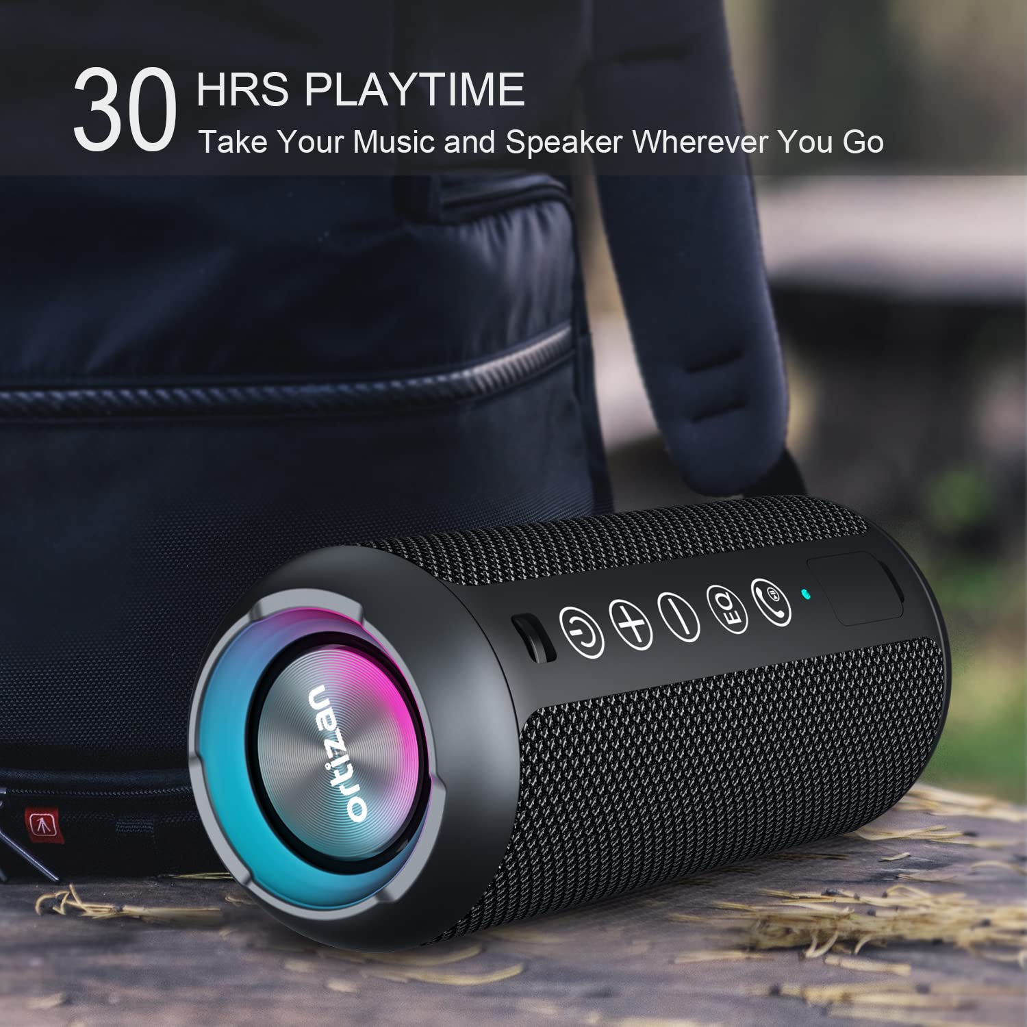 Ortizan Bocina Bluetooth Portátil, IPX7 Resistente al Agua con Sonido estéreo de 24 W, Altavoces Exteriores con Bluetooth 5.0, 30 Horas de reproducción, Rango Bluetooth de 20 m, emparejados duales