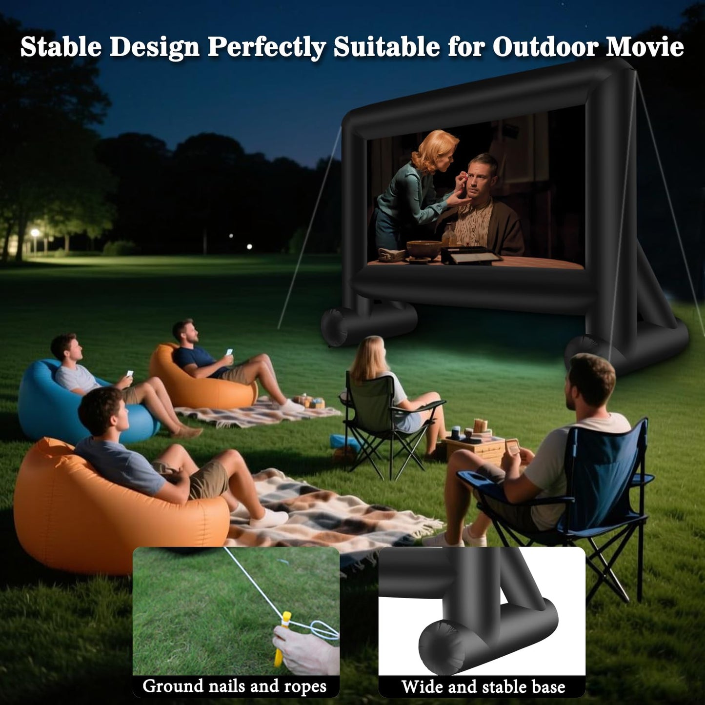 AZXRHWYGS Proyector Inflable de 16 pies para Exteriores, Pantalla de proyección Delantera/Trasera para Patio Trasero, película Nocturna, Fiesta al Aire Libre