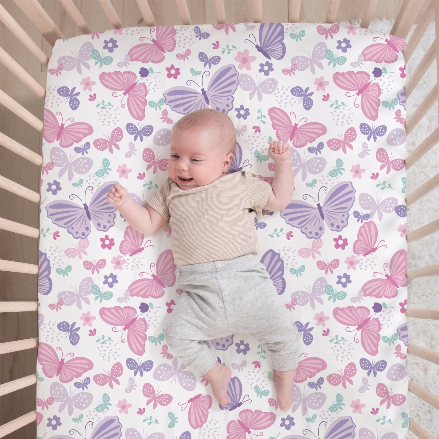 The Peanutshell - Juego de cama de cuna de bebé de 3 piezas para niñas, juego de cama de bebé recién nacido, bebé y niño pequeño, decoración con sábana bajera para cuna, volantes contra el polvo