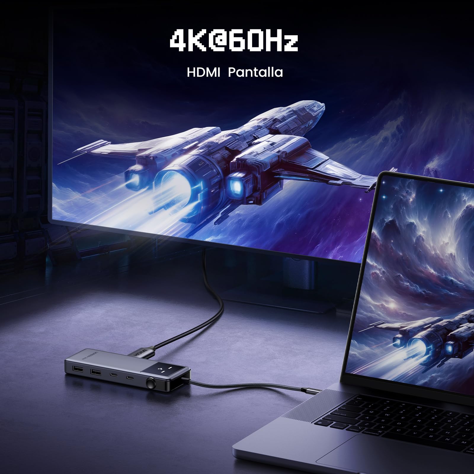 UGREEN Uno Hub USB C, 6 en 1 Robot Adaptador USB C 3.2 Gen 2 con HDMI 4K 60Hz, 2*USB y 2*USB C 10Gbps, Carga 100W Compatible con MacBook Pro Air Surface Chromebook DELL XPS y Más Dispositivos Tipo C