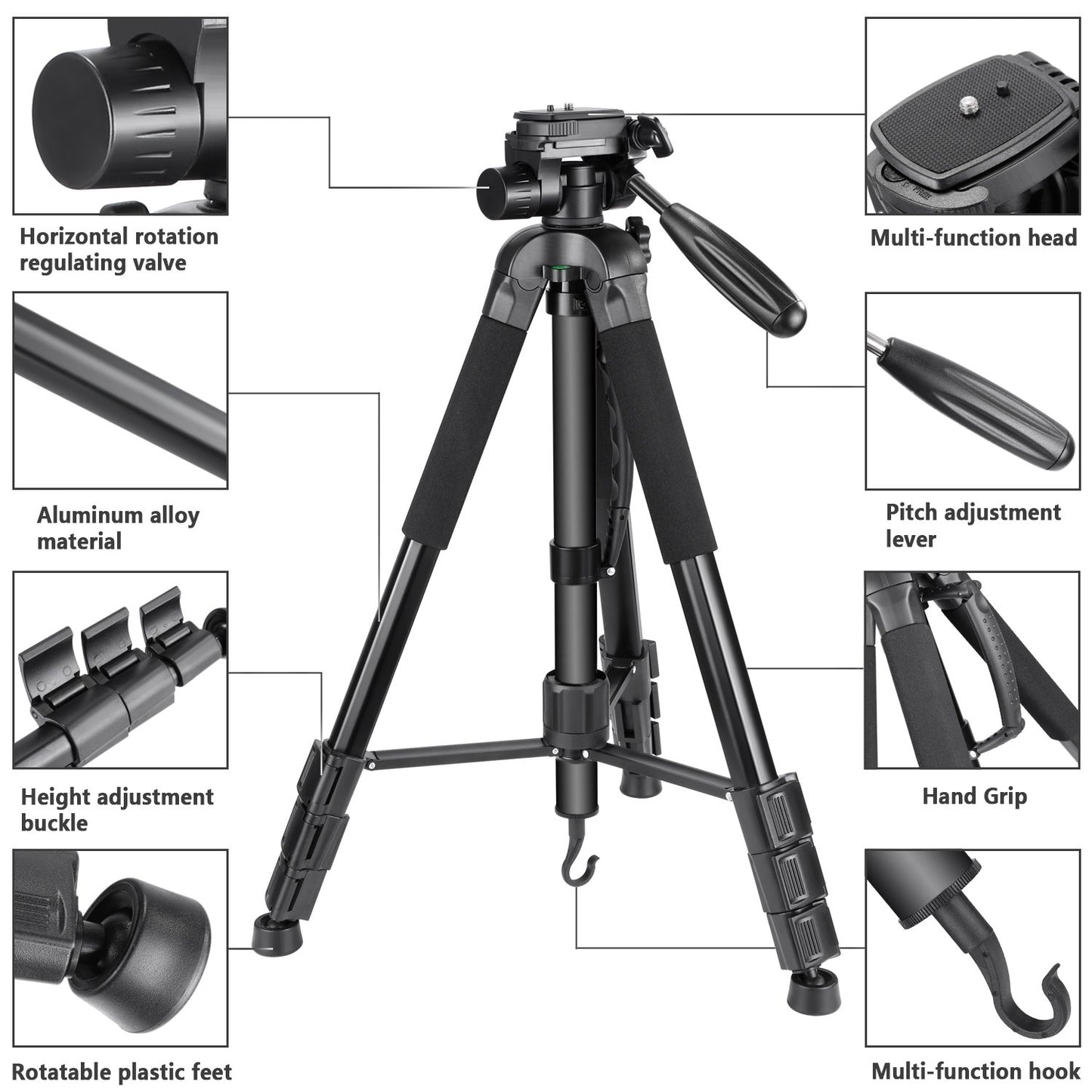 Trípode Monopié NEEWER Negro 177 cm de Aluminio con Cabezal Giratorio para DSLR Cámara DV Videocámara