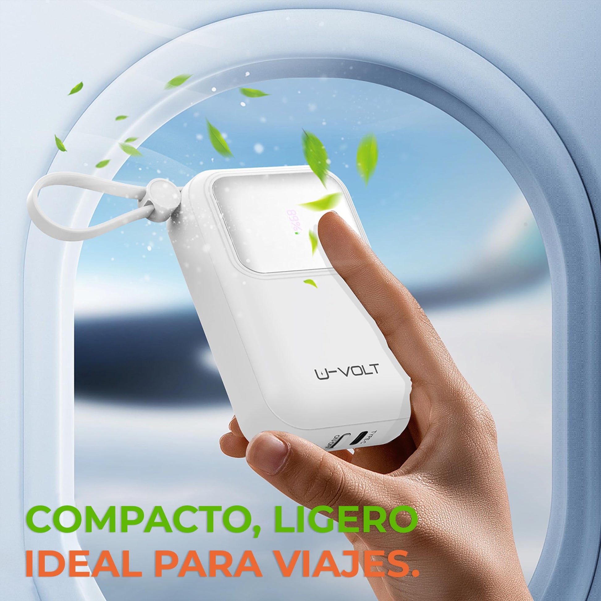CELULARTE Power Bank U-Volt 10,000 mAh con Cables Integrados, Carga Rápida 22.5W, Batería Portátil con Pantalla Digital para iPhone, Samsung, Xiaomi, iPad y Más (Blanco)