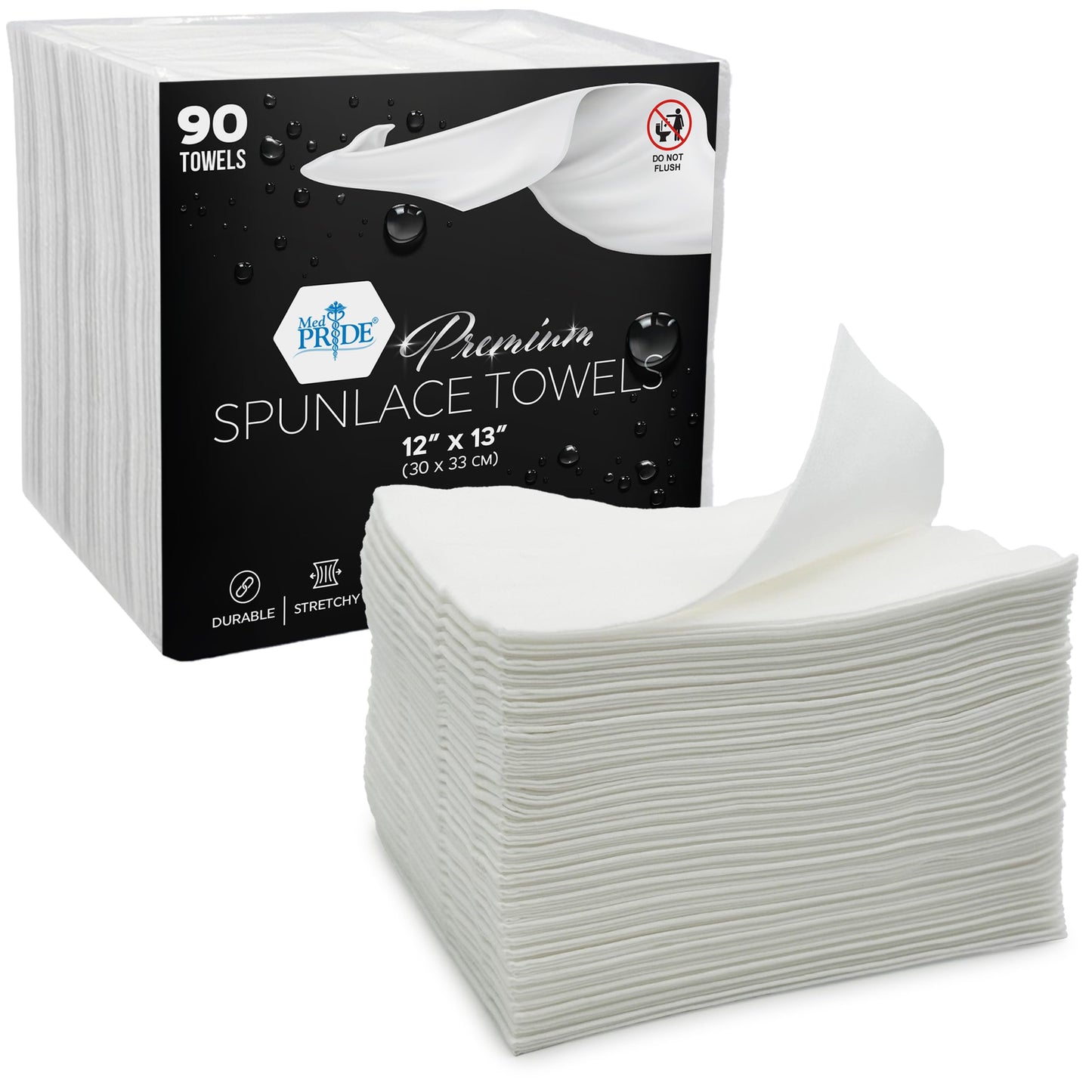 MED PRIDE - Toallas Spunlace de alta calidad, 90 unidades, 12 x 13 pulgadas, ultra suaves y duraderas, toallitas multiusos desechables, sin pelusas, sin látex, elásticas y absorbentes
