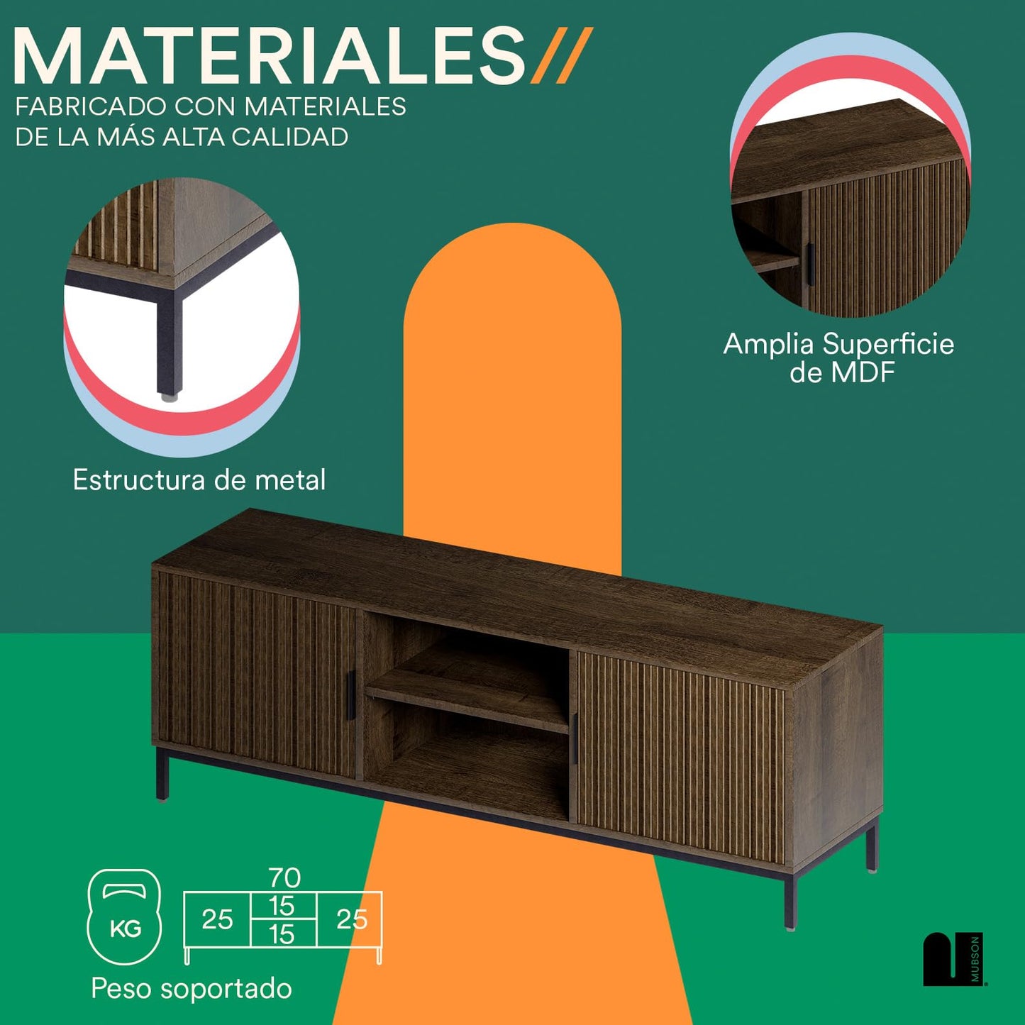 Mueble para TV MUBSON Gris 150x40 cm con 4 Compartimientos para Consolas o Bocinas