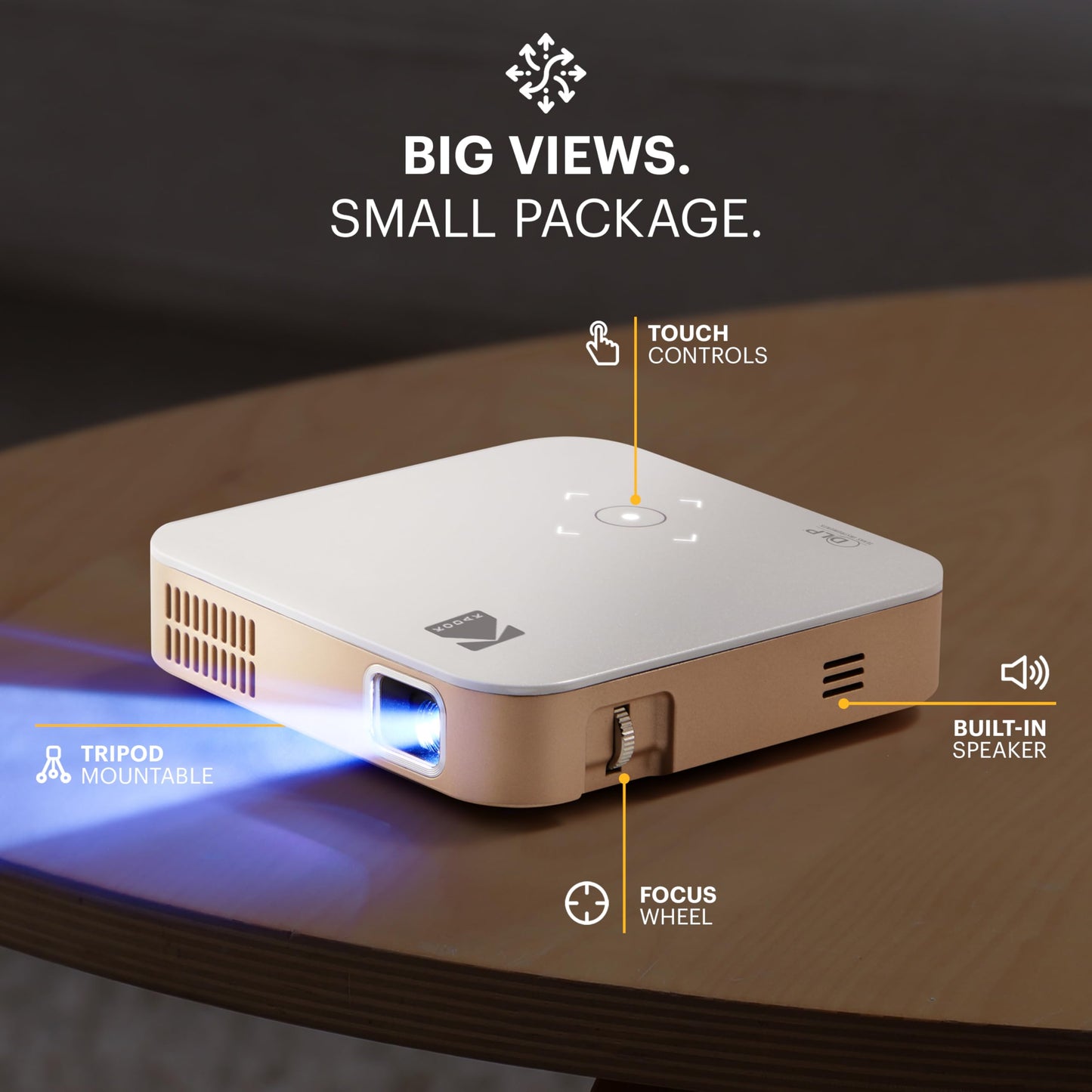 Kodak Luma 350 Proyector portátil inteligente – Proyector de video Wi-Fi recargable con sistema operativo Android, espejo de visualización, control remoto y aplicación Luma, incluye estuche de