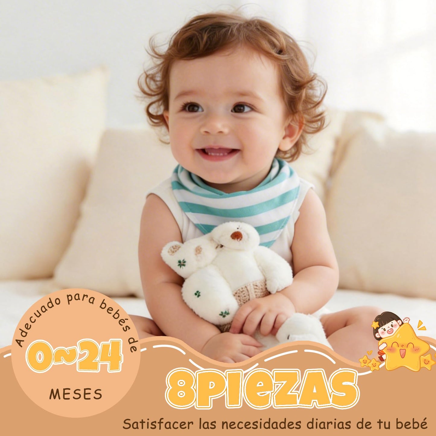 Baberos Impermeables para Bebe,8 pcs Bandanas Recien Nacido de Puro Algodón,Baberos para la Dentición para Recién Nacidos y Niños de 0 a 36 Meses Dentición y Babeo