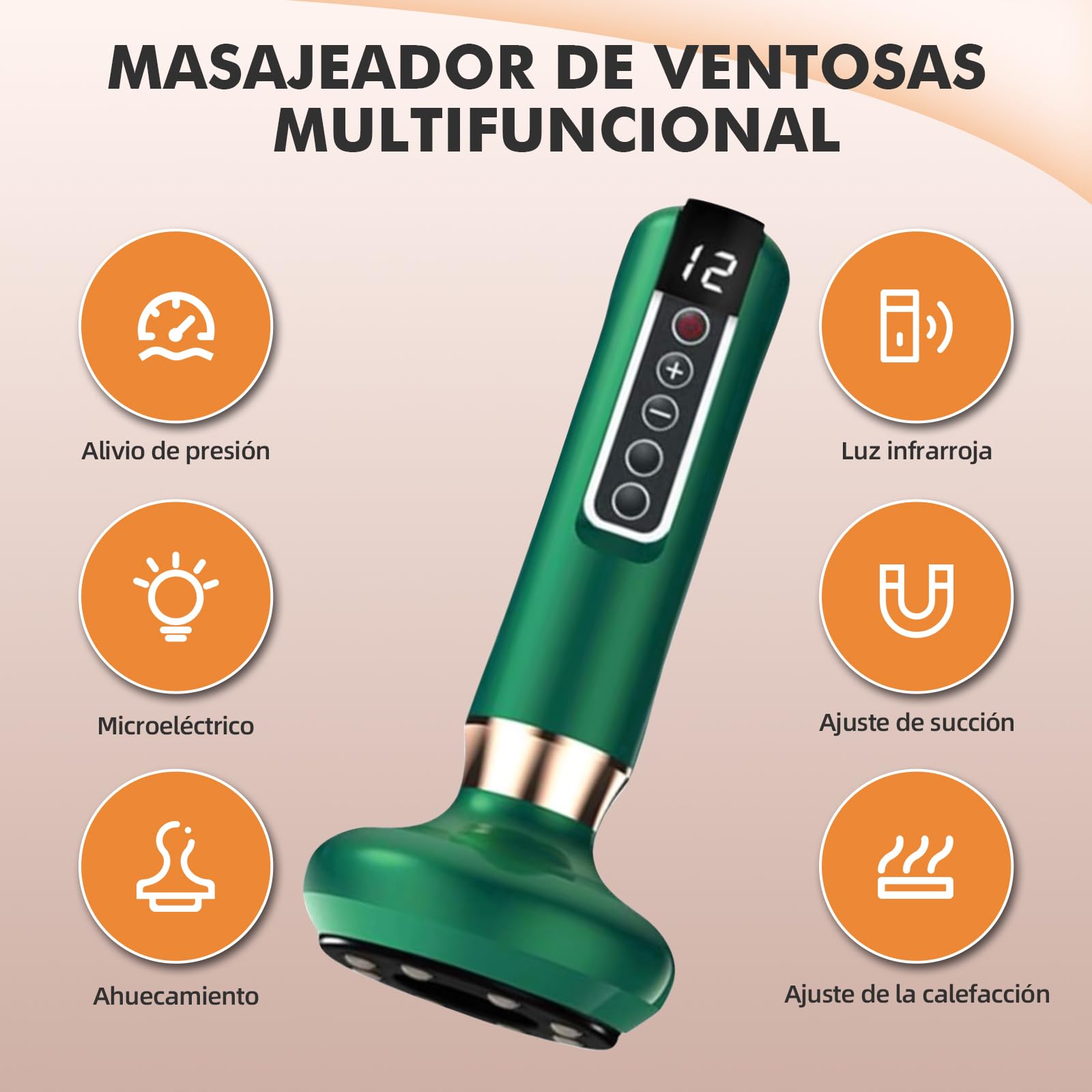 Masajeador Celulitis,Masajeador Corporal Multifuncional,con Tablero Gua Sha,Herramienta de Masaje eléctrico,12 Niveles con Calor, Removedoras de Grasa Eléctrica, para Brazo,Cintura,Pierna-Verde