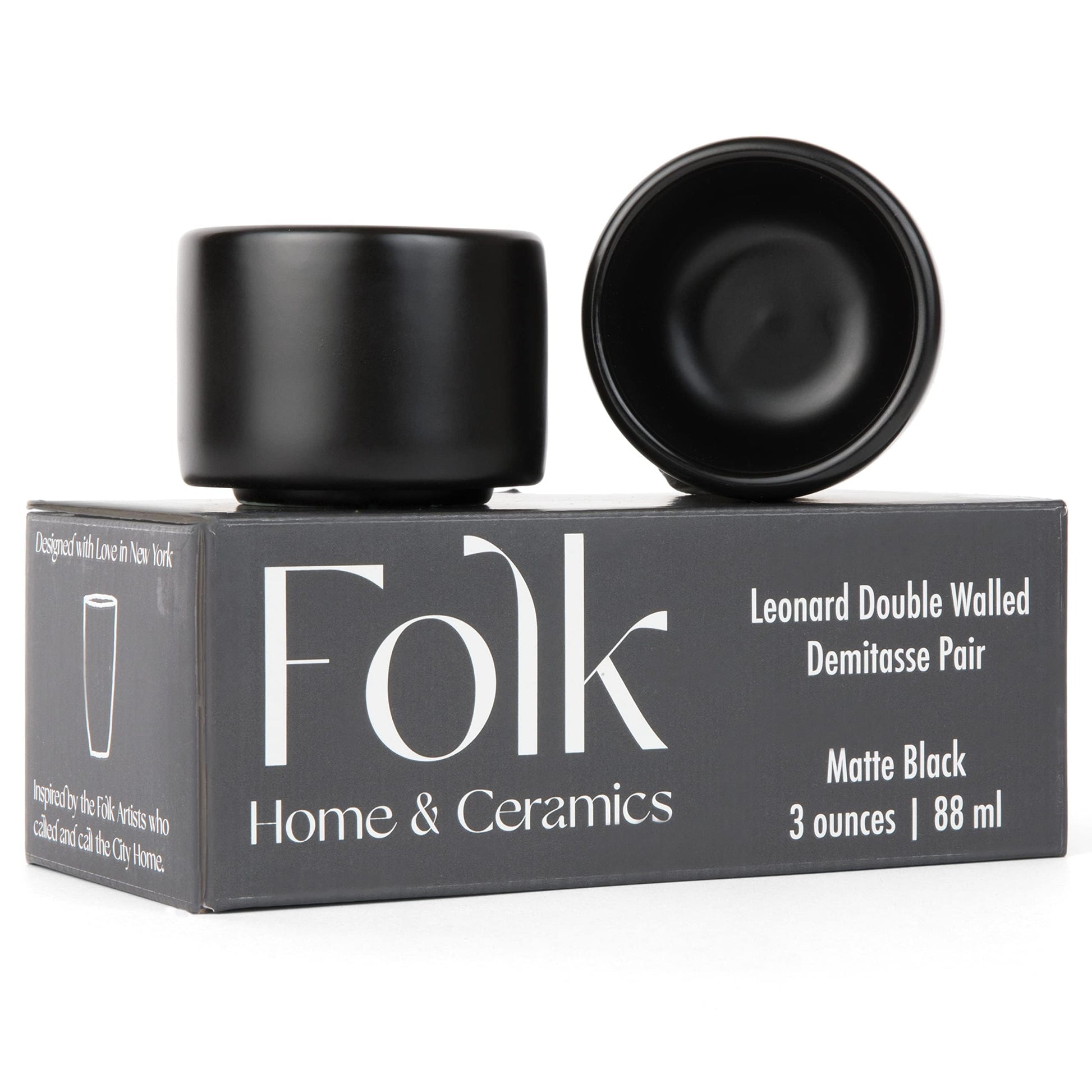 Folk Ceramics Leonard Tazas de café expreso de cerámica | Modernas tazas apilables demitasse para espresso, paredes gruesas, sin mango, duraderas, aptas para lavaplatos y microondas, juego de 2, 3