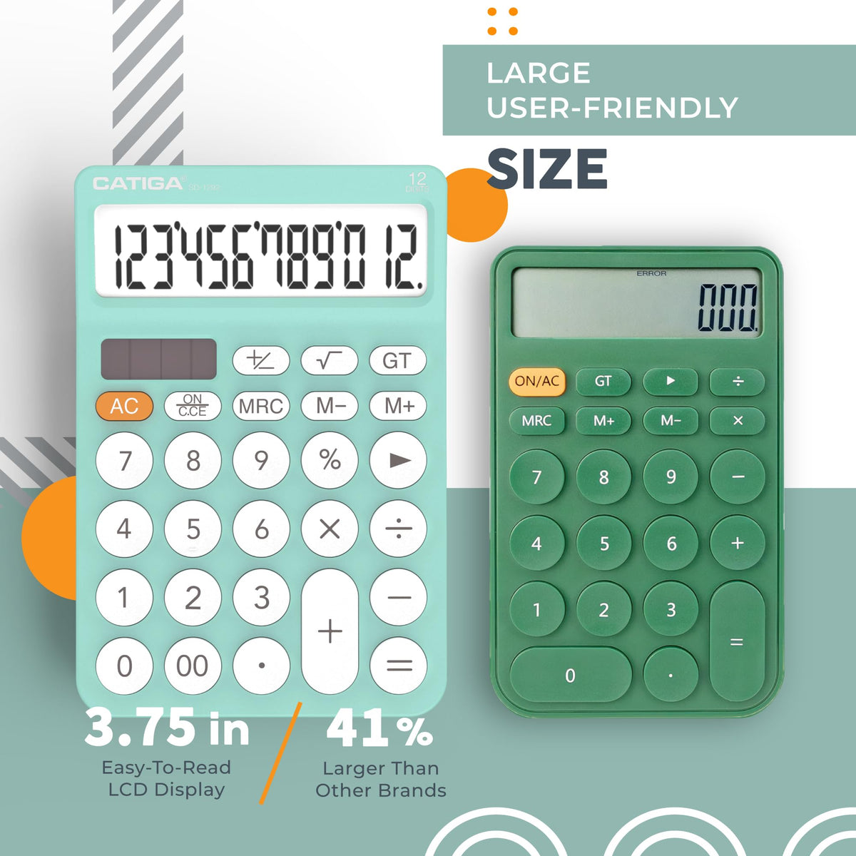 Calculadora CATIGA Negro 12 Dígitos con Pantalla LCD Grande y Energía Solar para Oficina y Hogar