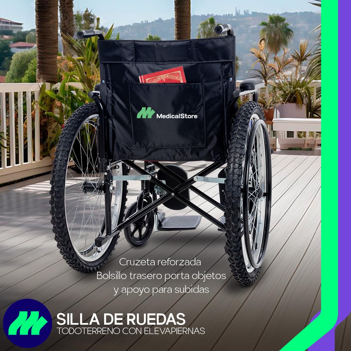 Silla de Ruedas Medical Store Roja Todo Terreno Lujo Acero Resistente Con Eleva Piernas y Descansabrazos Abatibles