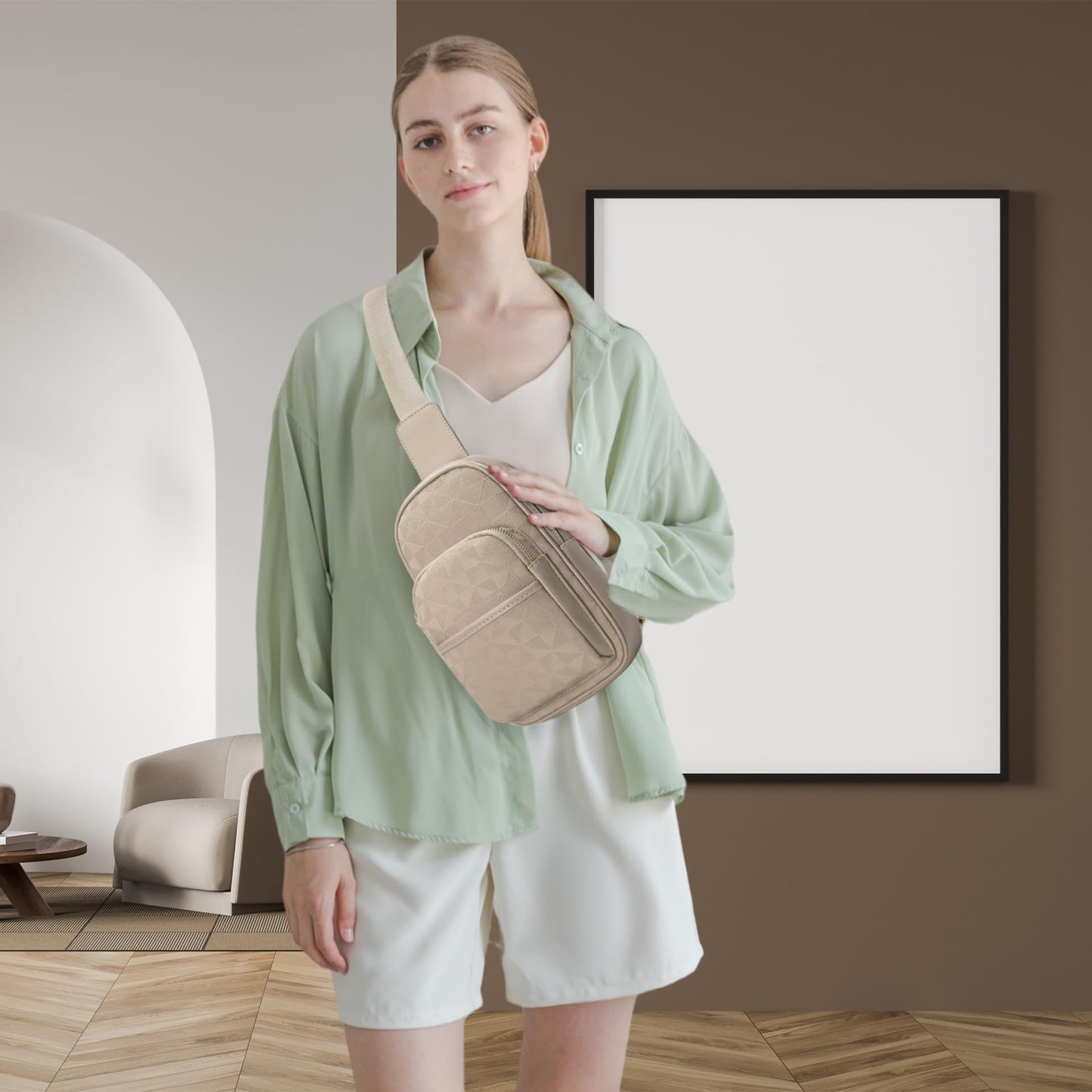 anck Riñonera bandolera para mujer, bolso bandolera para mujer, bolso pequeño en el pecho, riñonera a cuadros para mujer diseñador, 996-G-YH-Khaki, Estilo casual, moda relajada