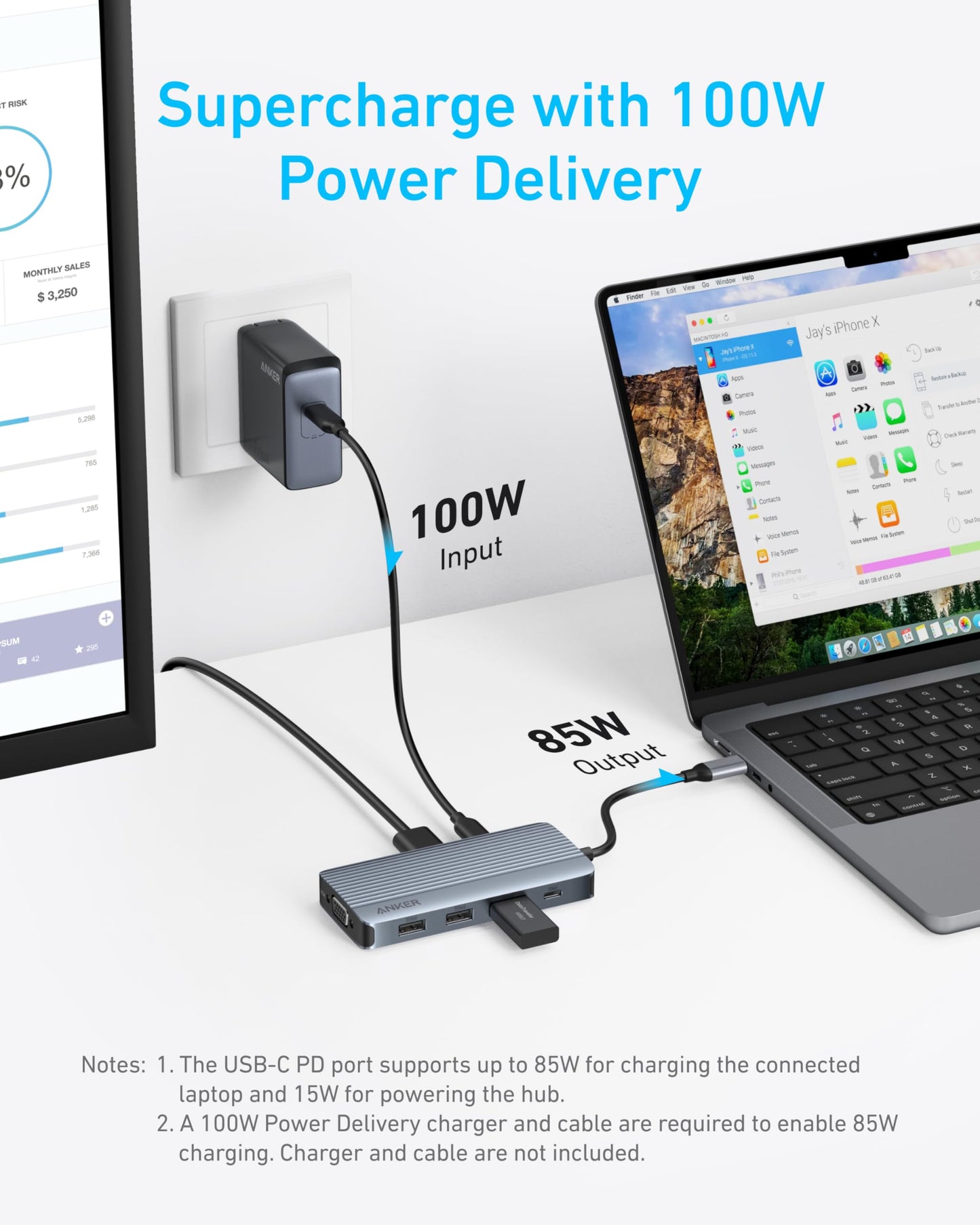 Anker PowerExpand Hub USB-C 8 en 1, Triple Pantalla, 2 Puertos HDMI 4K, 1 VGA 1080P, 100W PD, 4 Puertos USB (1 USB-C 5Gbps, 3 USB-A 5Gbps), Alta Velocidad, Compatible con MacBook, Windows