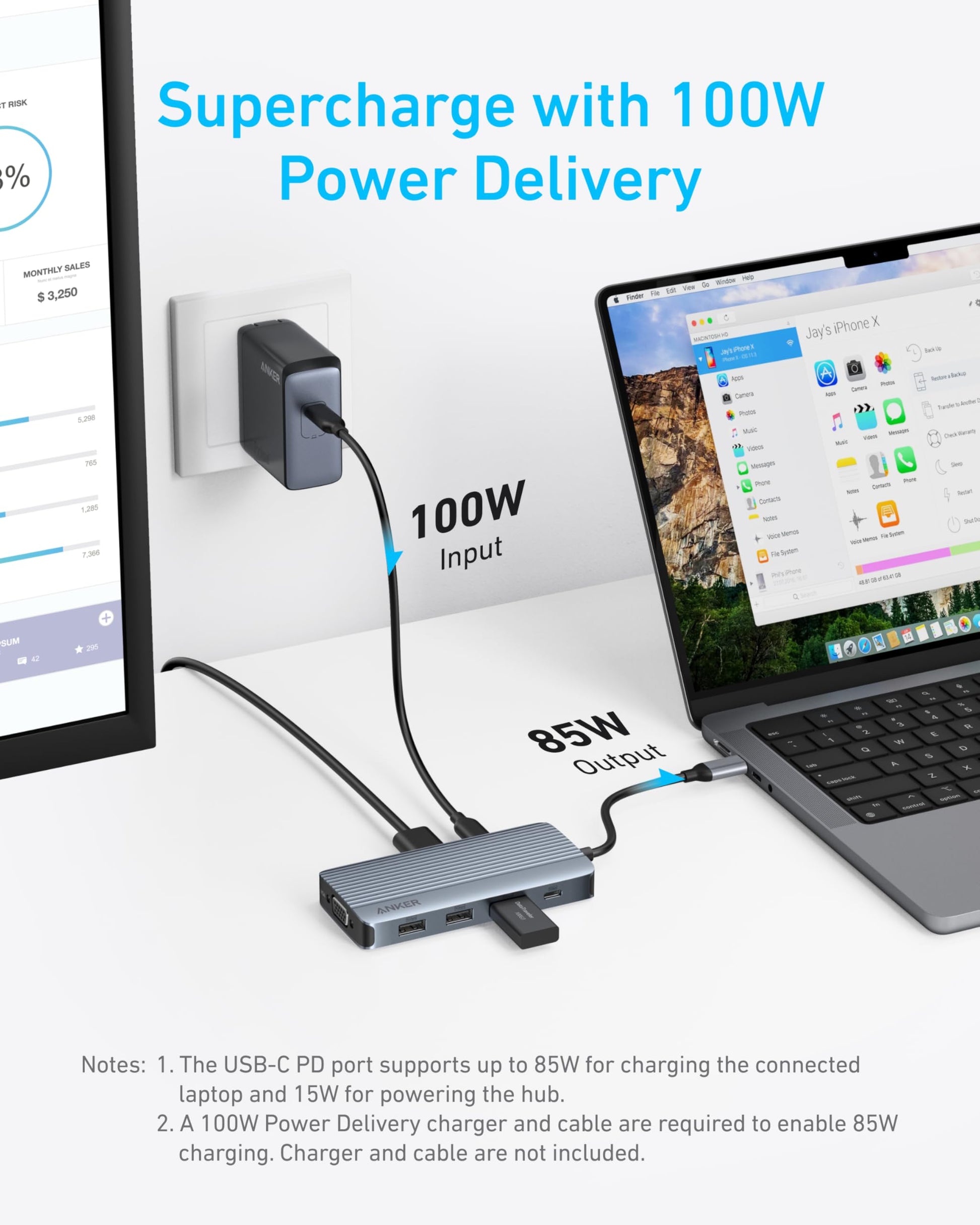 Anker PowerExpand Hub USB-C 8 en 1, Triple Pantalla, 2 Puertos HDMI 4K, 1 VGA 1080P, 100W PD, 4 Puertos USB (1 USB-C 5Gbps, 3 USB-A 5Gbps), Alta Velocidad, Compatible con MacBook, Windows