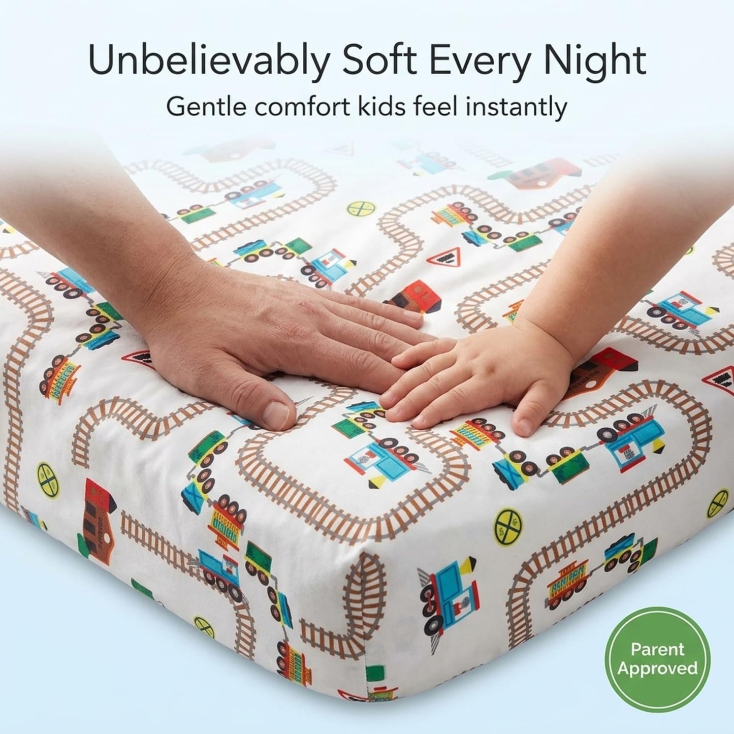 Juego de sábanas ajustables y fundas de almohada para niños pequeños, Choo Choo Train, juego de sábanas de microfibra suave y transpirable