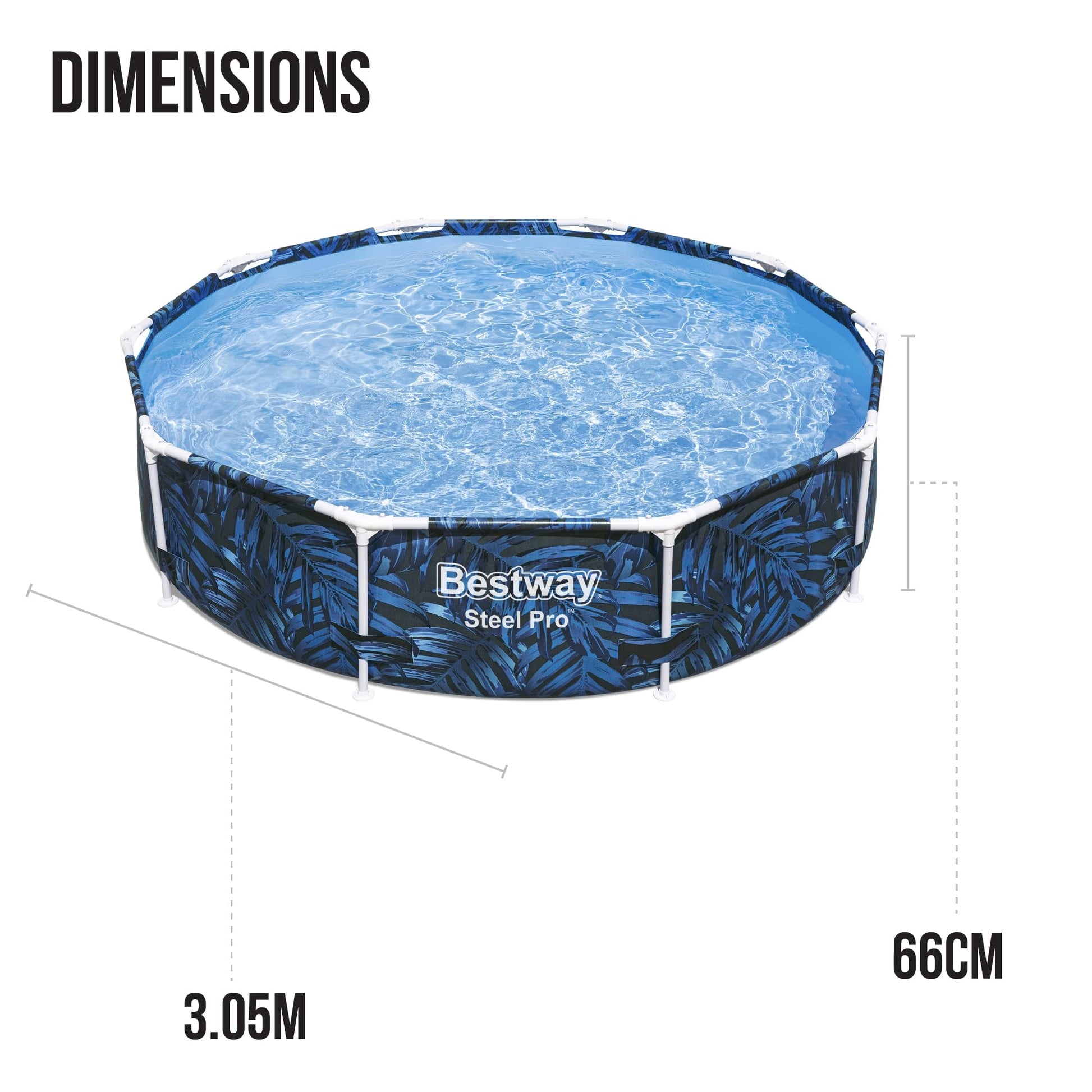 Bestway Steel Pro Frame - Piscina sin Bomba (diámetro 305 x 66 cm), diseño de Cebra Multicolor