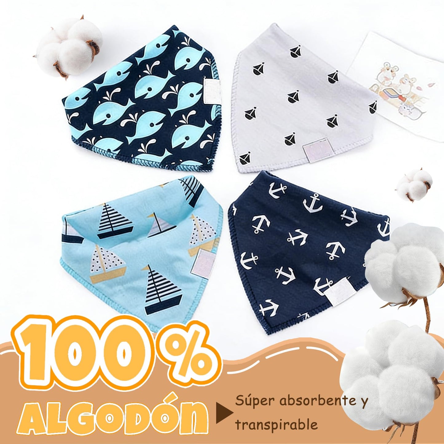 Baberos Impermeables para Bebe,8 pcs Bandanas Recien Nacido de Puro Algodón,Baberos para la Dentición para Recién Nacidos y Niños de 0 a 36 Meses Dentición y Babeo