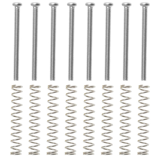 Create idea - Juego de 8 tornillos de montaje de pastilla Humbucker M2.5 x P0.45 de longitud 31 mm con resortes de 28 mm para instalación y ajuste de pastilla de doble bobina, color plateado