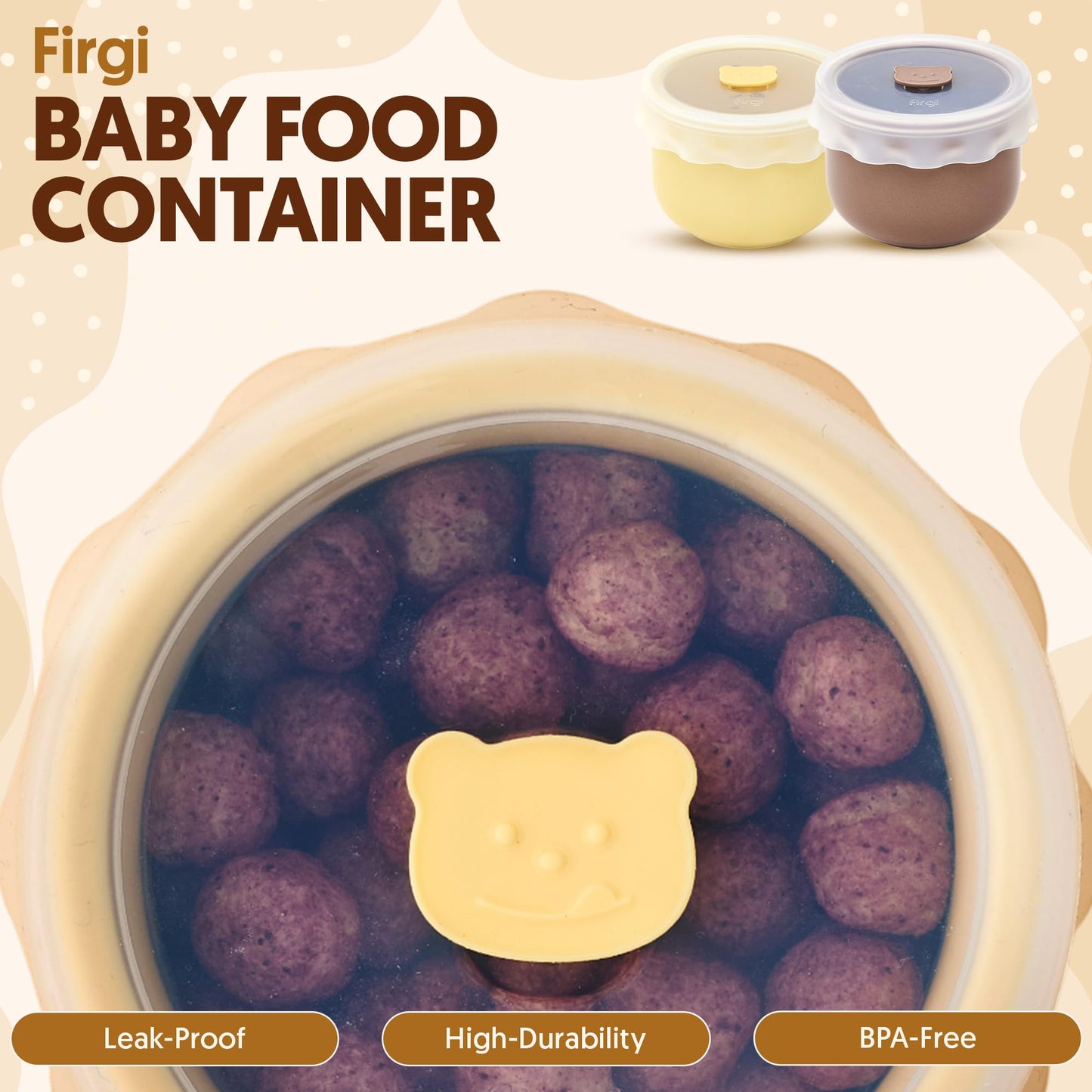 Firgi - Recipientes de almacenamiento de alimentos para bebés – Tupperware de cerámica con tapa hermética sin BPA, apto para microondas y lavaplatos, recipientes reutilizables con tapas – Recipiente