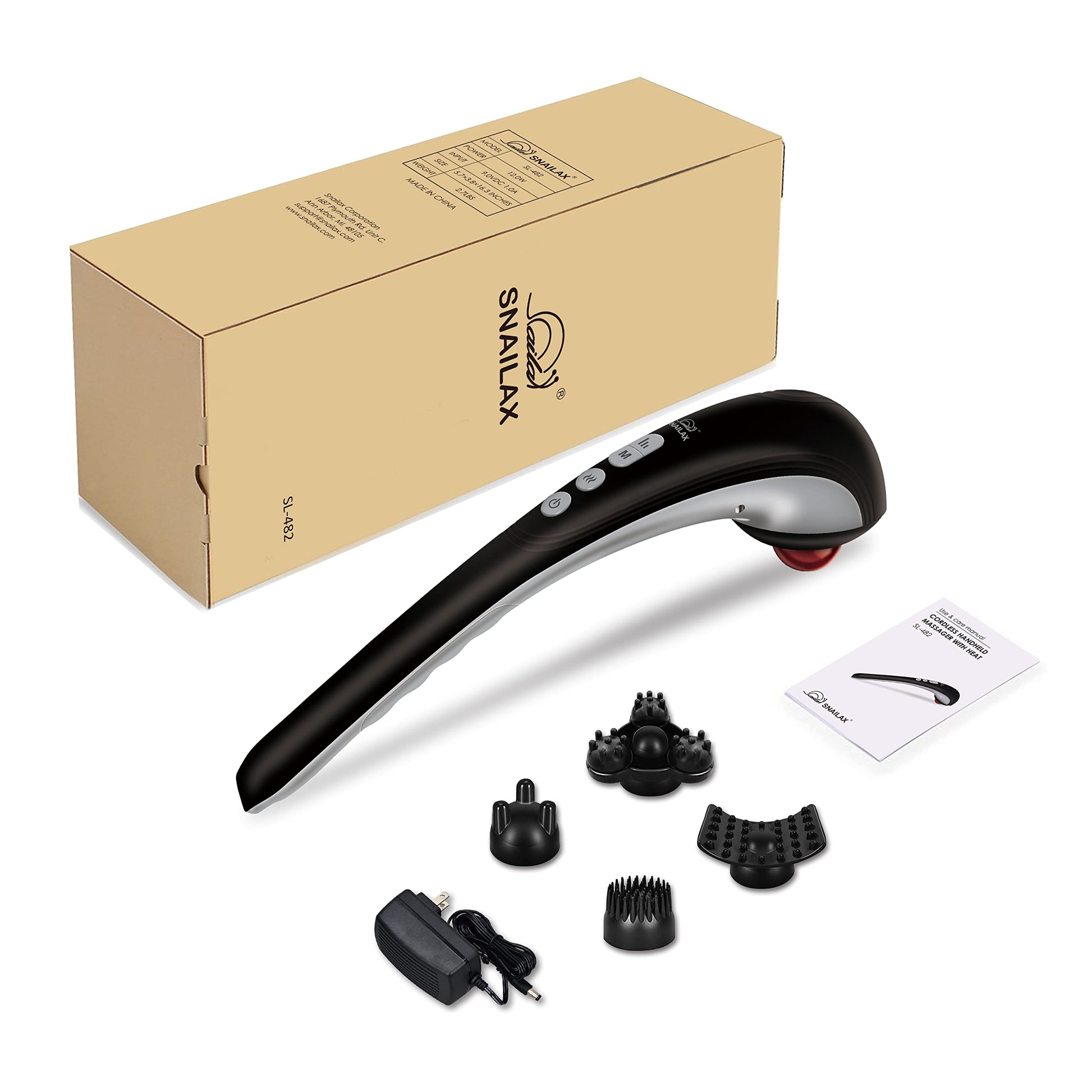 Snailax Masajeador de espalda inalámbrico de mano – Masaje de percusión recargable con calor, masajeador de tejido profundo para cuello, hombro, cintura, pierna y pies, masajeador portátil para cuerpo completo