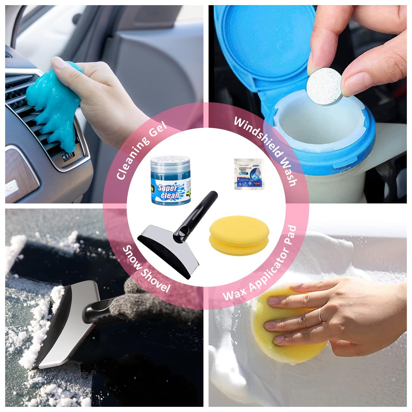 AUTODECO - Kit de 41 piezas de limpieza de coche, kit de limpieza de detalles interiores con aspiradora de mano de alta potencia, cubeta plegable, herramienta para parabrisas, pala de nieve, cepillo