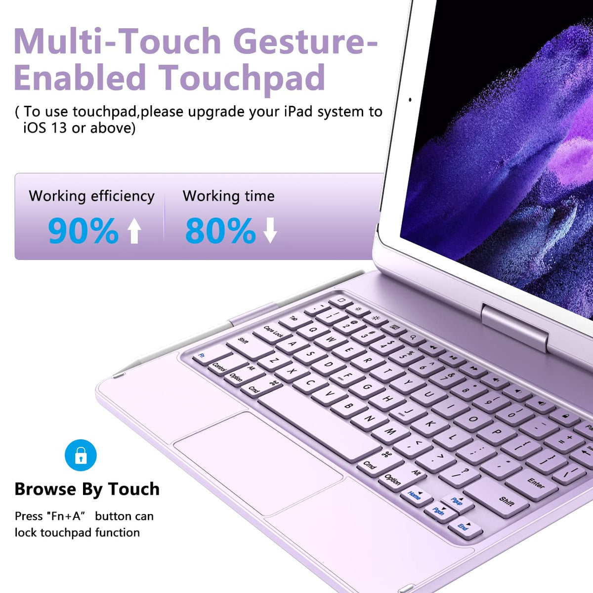 Funda Teclado Touchpad iPad 10.2 Morado Giratoria 360° Con Portapluma