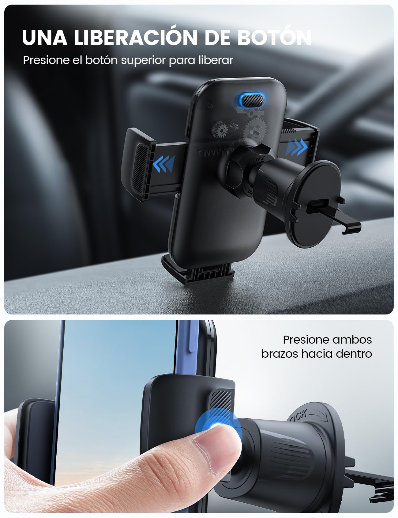 Lamicall Soporte Celular Auto - [Compatible con Fundas Gruesas] Abrazadera más Ancho y Gancho Metálico, Porta Celular Auto Base para Celular Automovil Carro Car Compatible con Todos Celular