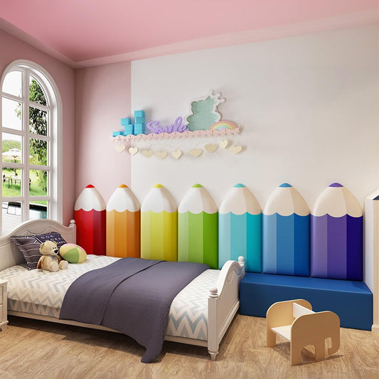 Paneles Tapizados 3D Anticolisión para Pared en Forma de Lápiz, Almohadillas Adhesivas para Decoración de Sala de Juegos
