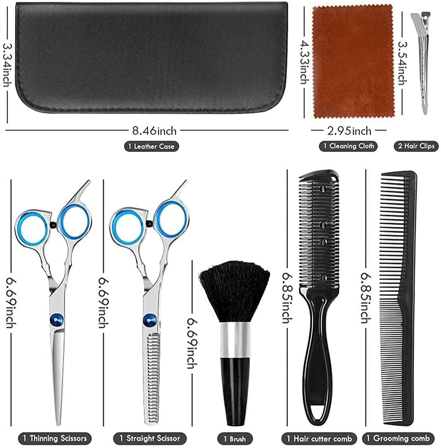Tijeras de Peluquería Profesional,Juego de Tijeras de Pelo de Acero Inoxidable con Capa de Barbero y Peine, Tijeras para Cabello con Clip y Bolsa de Almacenamiento para Hogar, Eluquería, Set de Tijeras Cortar Pelo para Hombres y Mujeres