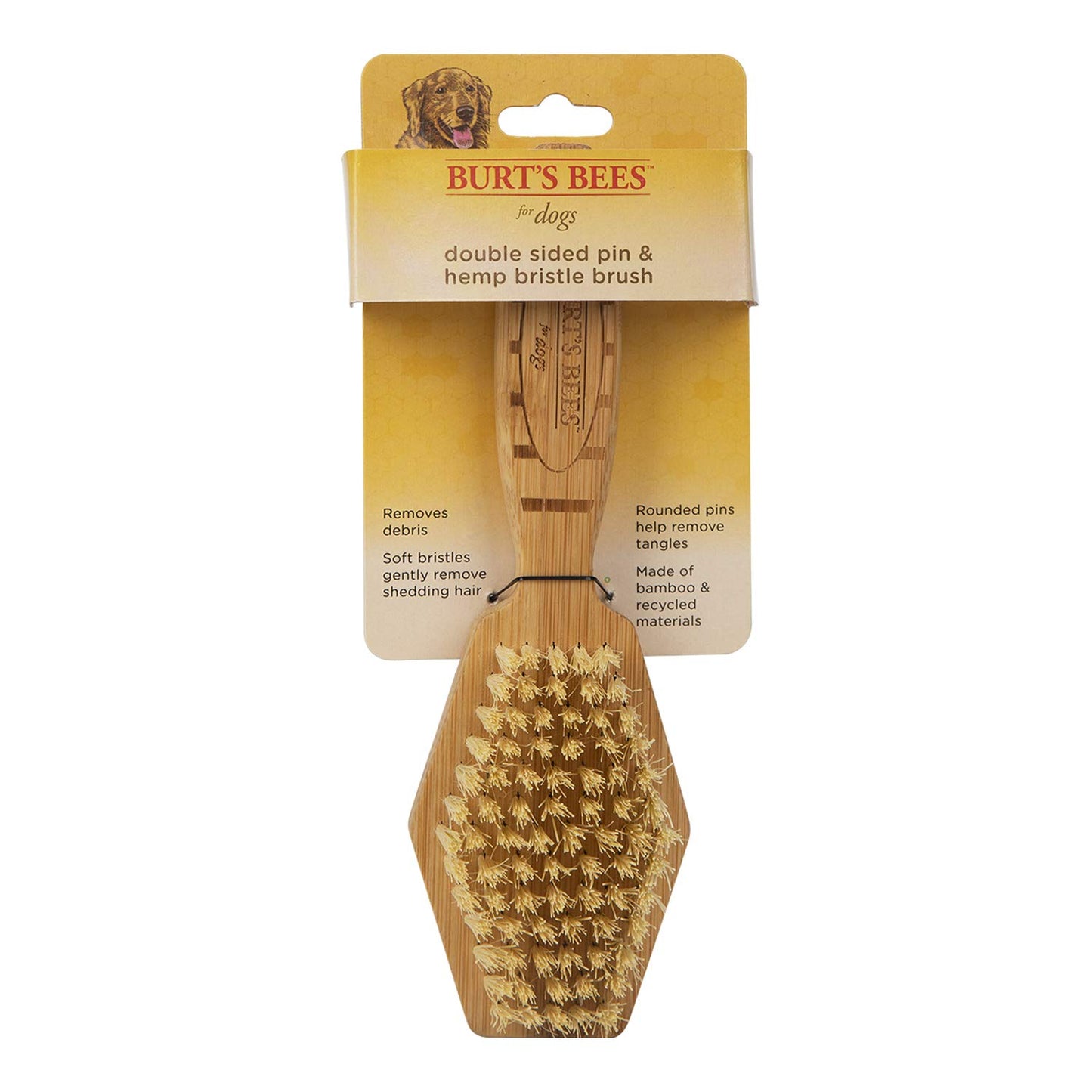 Burt's Bees for Dogs cepillo para polvo de doble cara con cerdas de cáñamo para perros, el mejor cepillo para polvo multiuso para perros para reducir el desprendimiento | para perros grandes de pelo largo y corto