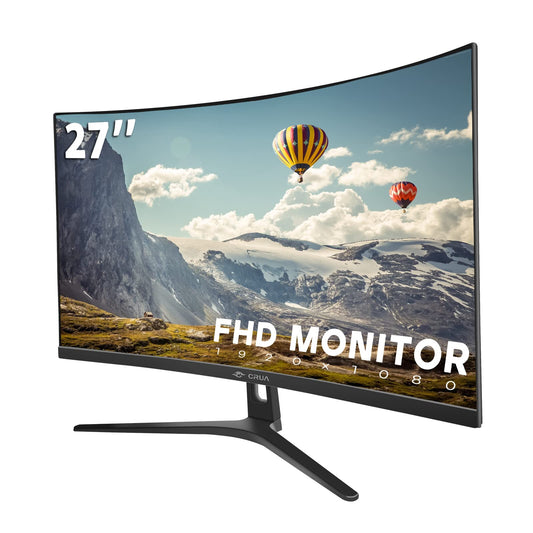 CRUA Monitor Curvo de 27' Full HD (1920x1080P) Panel VA 1800R 100HZ 99% sRGB Monitor de computadora Profesional 3 Lados sin Marco sin Parpadeo Filtro de luz Azul para Oficina y Juegos (VGA HDM)