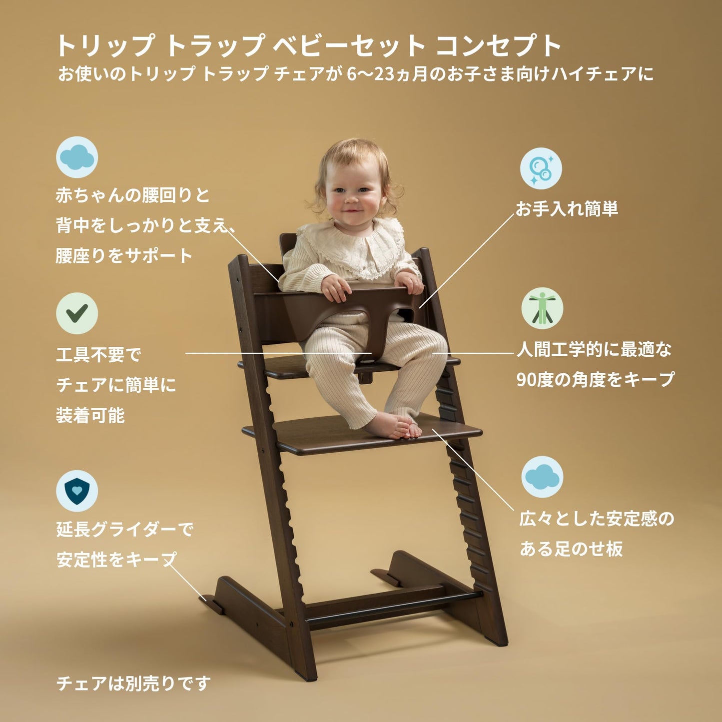 Tripp Trapp Baby Set 2 de Stokke, Edad 6-36 meses - Convierta la silla Tripp Trapp en una cómoda trona (Warm Brwon)