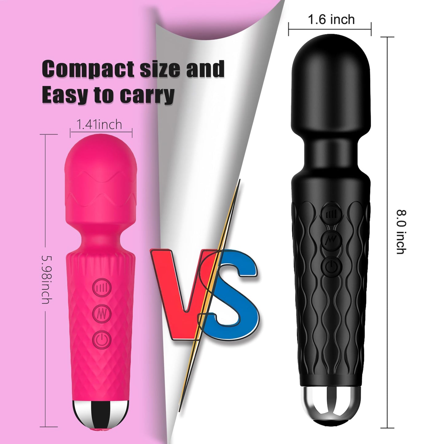 CHARMING Mini masajeador de espalda vibrante personal mejorado de 10 patrones, pequeño masajeador de vibración de mano, hombres y mujeres, perfecto para aliviar la tensión corporal, músculo, dolor, recuperación, rojo rosa, 4.9 x 1.3 pulgadas