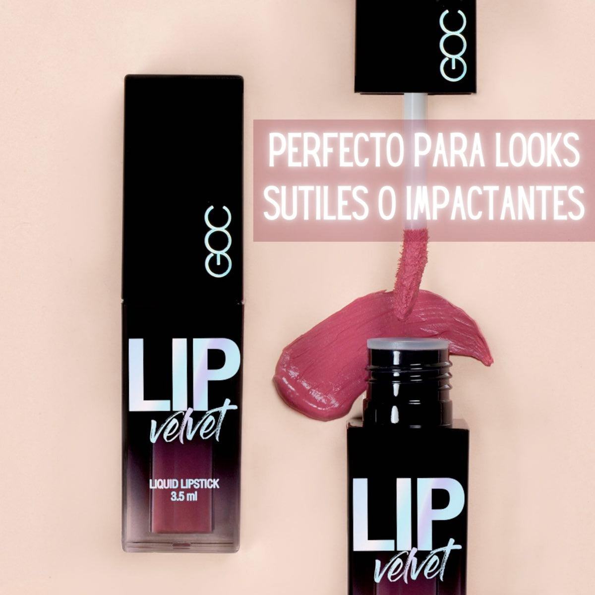 GOC Lip Velvet Liquid Lipstick | Labial | Maquillaje | Es de larga duración | Acabado aterciopelado y suave | Color intenso | Permite una fácil y uniforme aplicación | 3.5 ml | Color Crazy | Modelo GLV12