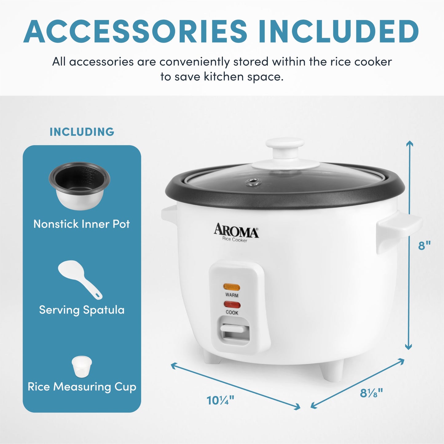Aroma Housewares Aroma 6 tazas (cocinadas) 1.5 cuartos de galón One Touch Arrocera Blanca (ARC-363NG), 6 tazas cocidas / 3 tazas descocidas / 1.5 cuartos de galón