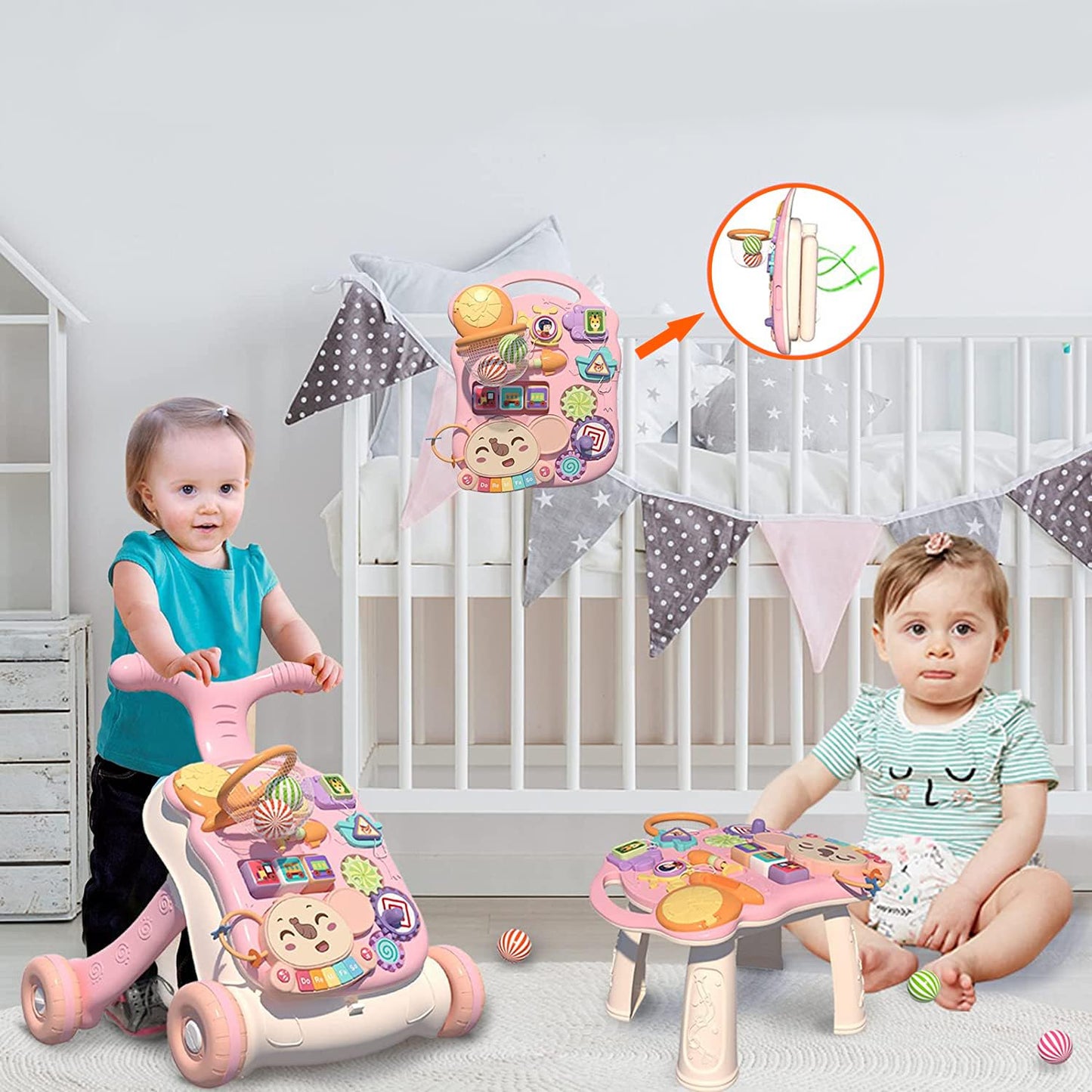 Hisemy Mesa Centro de actividades Musical para Bebe 2 en 1, Panel de Juego Extraíble Multifuncional, Juguete de Aprendizaje Musical para Bebés,Regalo para Niños y Niñas(B:Rosa)