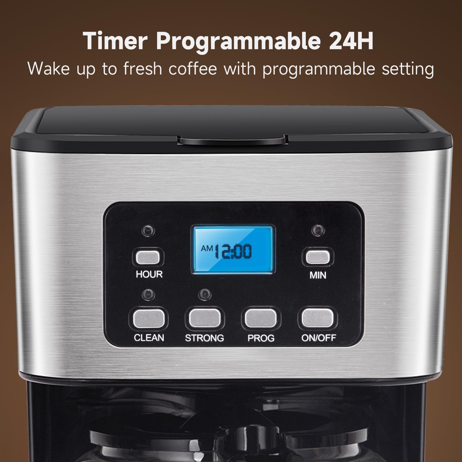 Aigostar Cafetera de goteo, Pantalla LCD, Filtro Reutilizable, Programable, Función Auto Limpieza (Descalcificación), Capacidad 1,8L(12 tazas), Función Mantener Caliente. Sin BPA