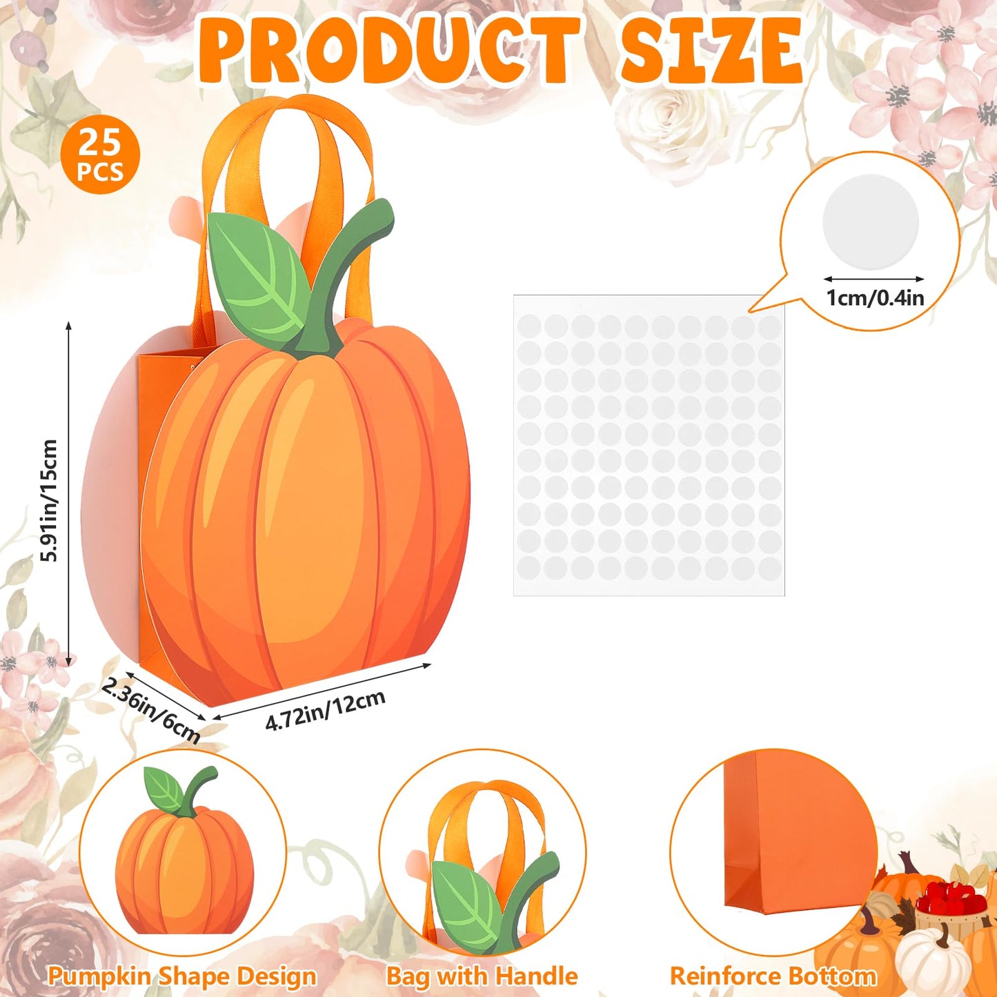 XEQWZVFR - Juego de 25 bolsas de regalo de papel de calabaza con asa, bolsas de dulces de otoño, bolsas de golosinas de caramelo, bolsa de regalo kraft para cosecha de otoño, Halloween, baby shower