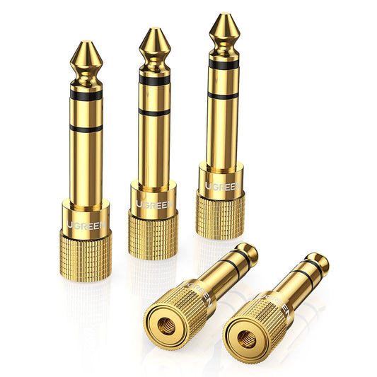 UGREEN Adaptador Convertidor de Audio Estéreo de Jack 3,5mm Hembra a 6,35mm Macho, Compatible con Guitarra, Altavoces, Mezclador, 5 Pack